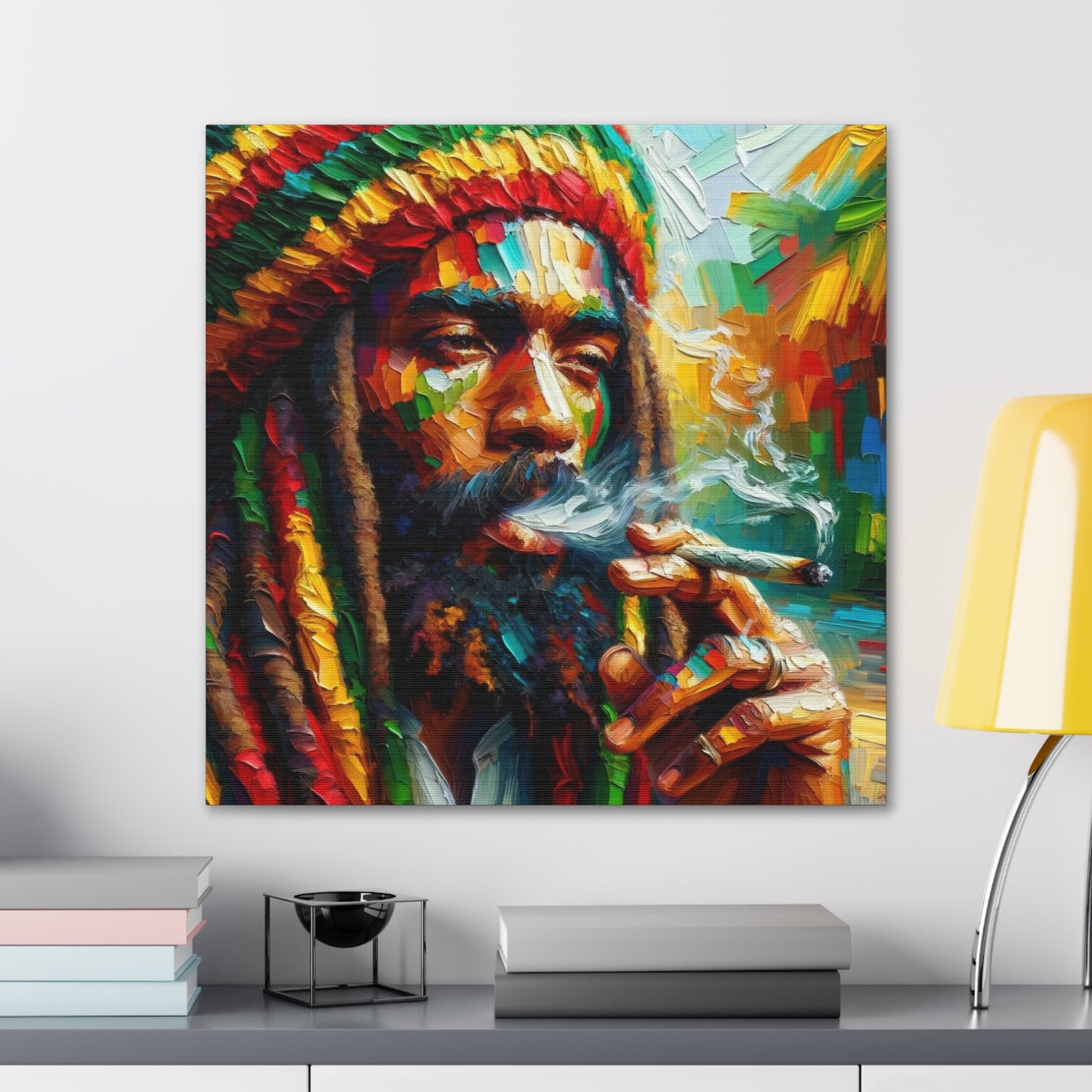 Art Print of Rastaman#3, Oil Finish, West Indian Ethnicity, Cultural, Heritage, Afro-Caribbean Man, Semi-Abstract, Canvas Gallery Wrap