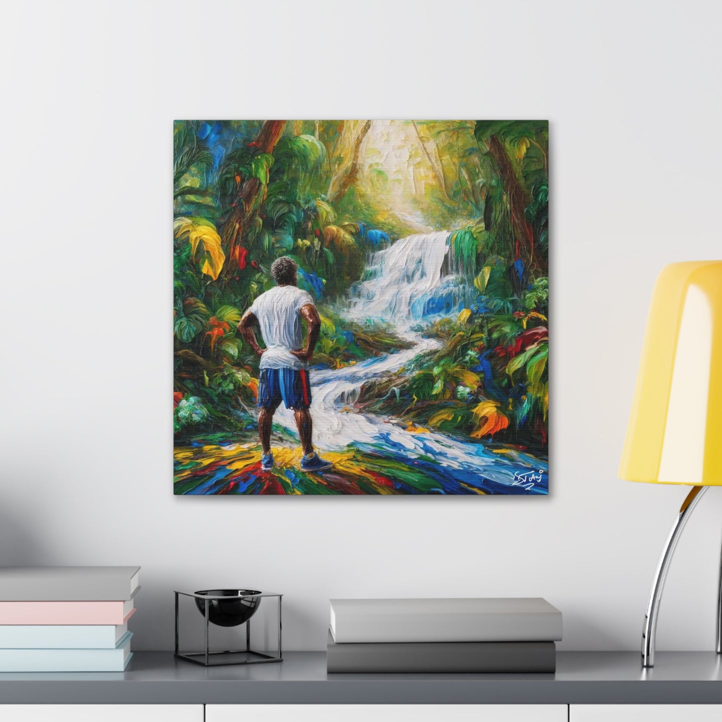 Art Print of Waterfall Scene, West Indian Art, Canvas Gallery Wraps