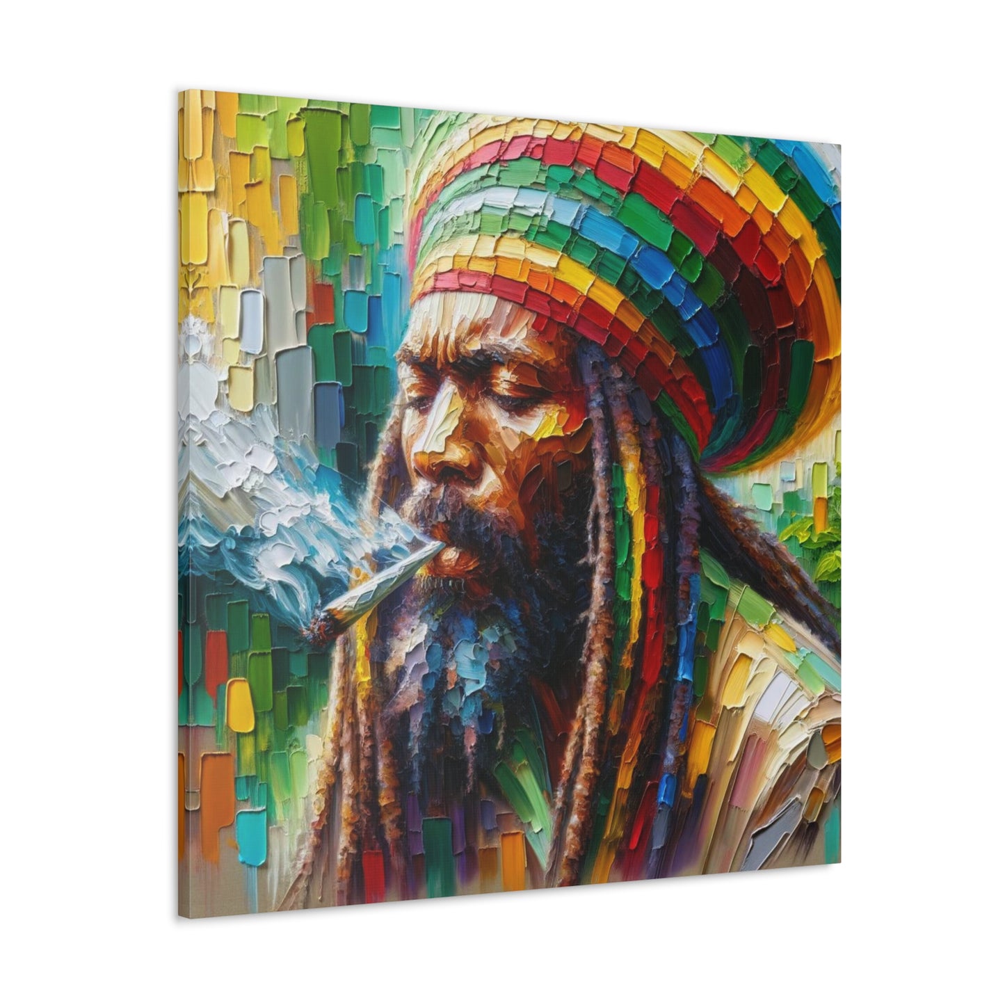 Art Print of Rastaman#2, Oil Finish, West Indian Ethnicity, Cultural, Heritage, Afro-Caribbean Man, Semi-Abstract, Canvas Gallery Wrap