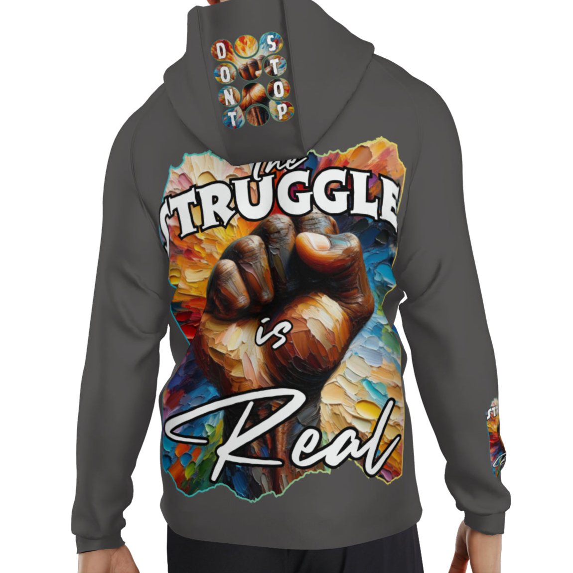 Men's Lightweight Zip Up Hoodie | Polyester "Don't Stop, The Struggle is Real"