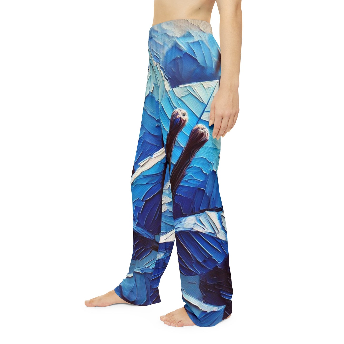 Women's Brushed Polyester Lounge Pants (AOP) Blue Floral Print