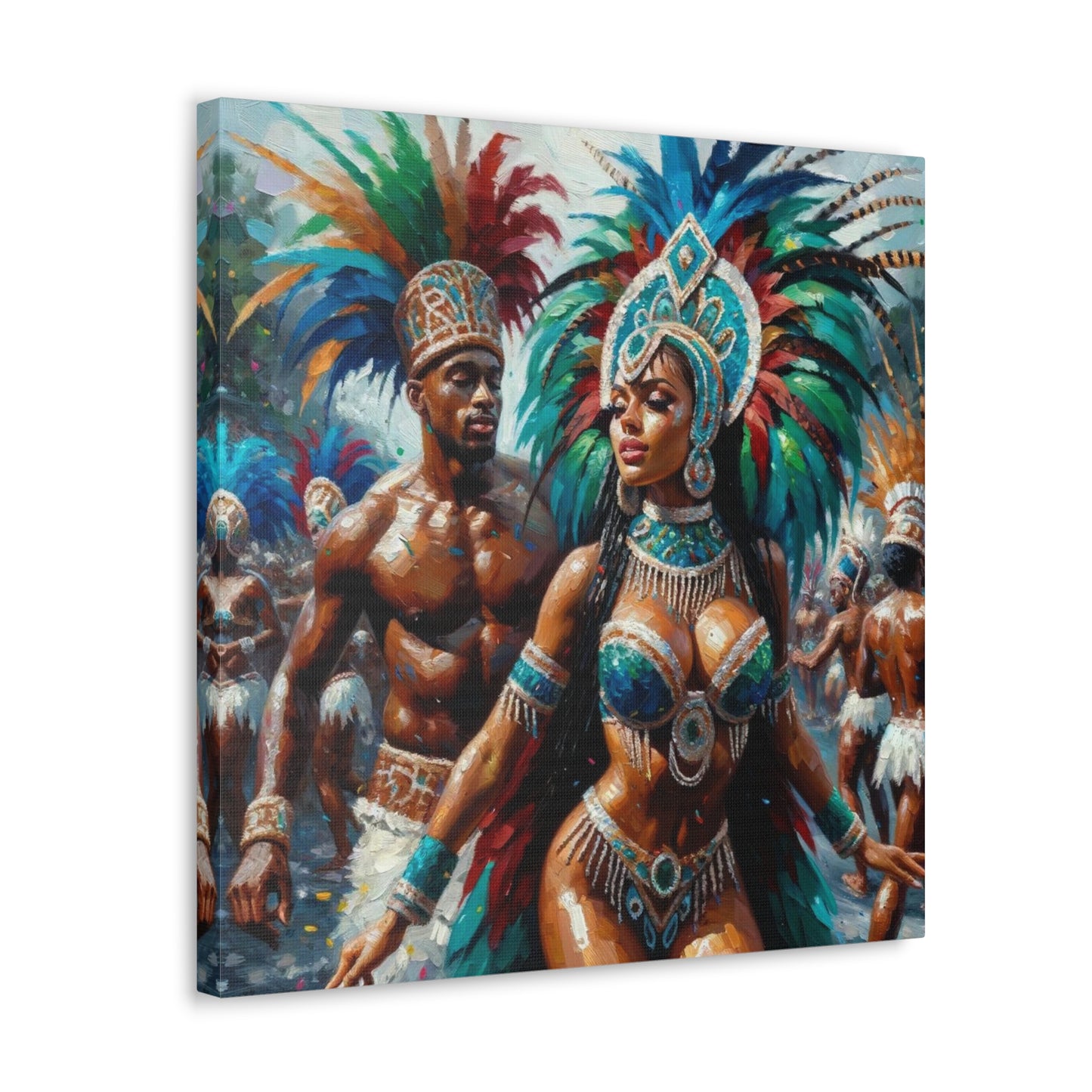 Art Print, Trini Masqueraders#2, Carnival, Oil Finish, West Indian Ethnicity, Cultural, Heritage, Indo & Afro Caribbean, Canvas Gallery Wrap