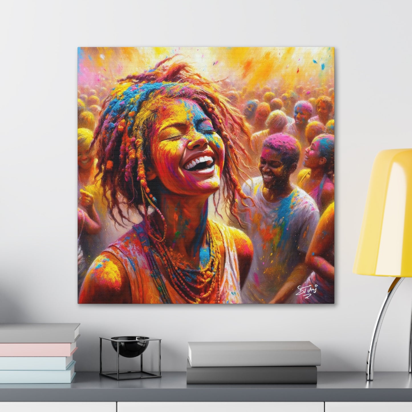 Art Print, Indo-Caribbean Woman, "Phagwa" Oil Finish, West Indian Ethnicity, Cultural, Heritage, Canvas Gallery Wrap