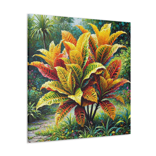 Art Print of Croton Garden, Oil Finish, West Indian Art, Canvas Gallery Wraps