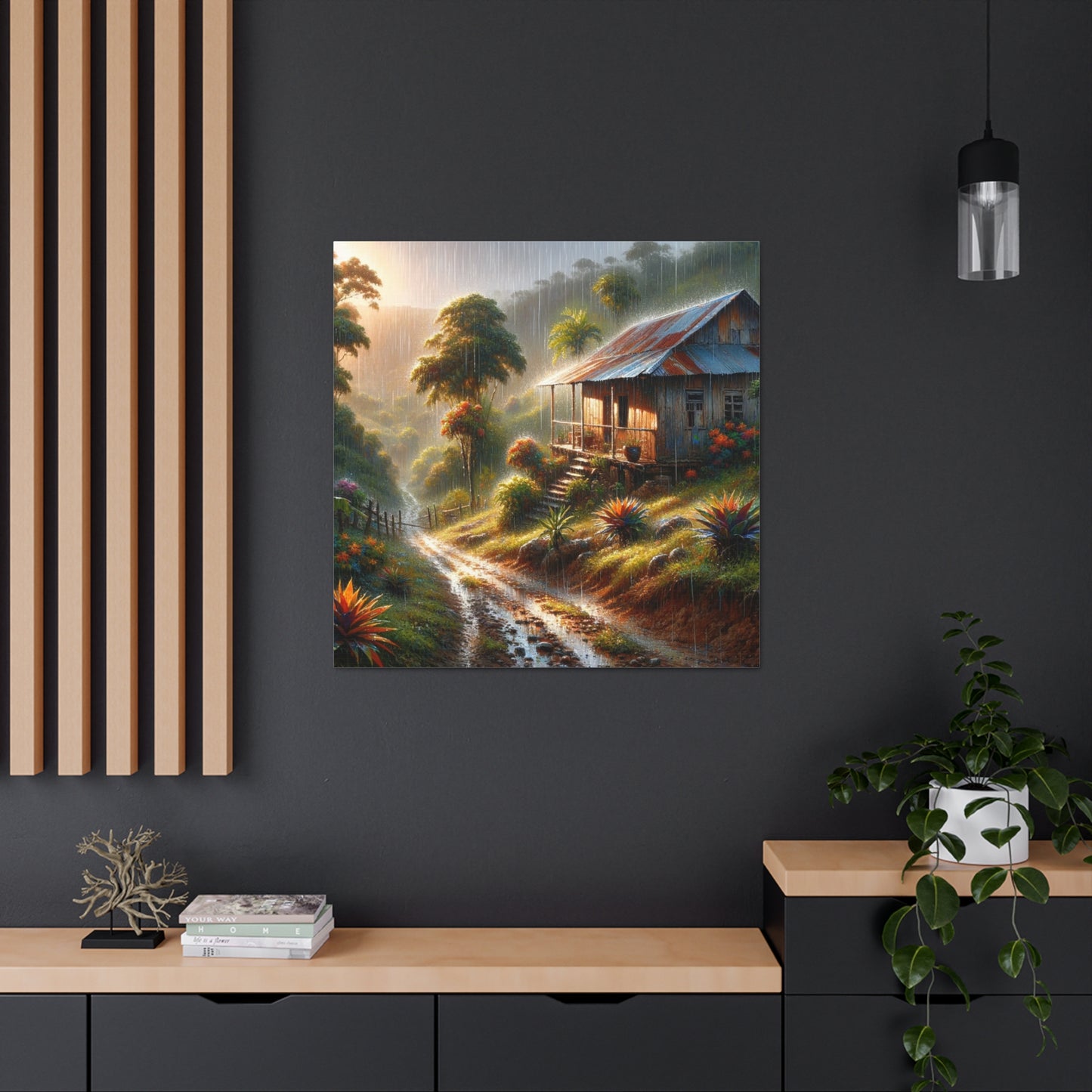 Art Print#2, Old Wooden House in the Trinidad and Tobago Countryside, including a few untamed croton plants, Canvas Gallery Wraps