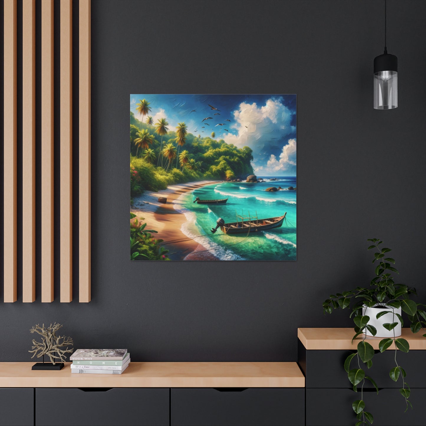 Art Print#3 of Caribbean Beach Scene, Swallows Beach, Tobago, West Indian Art, Canvas Gallery Wraps