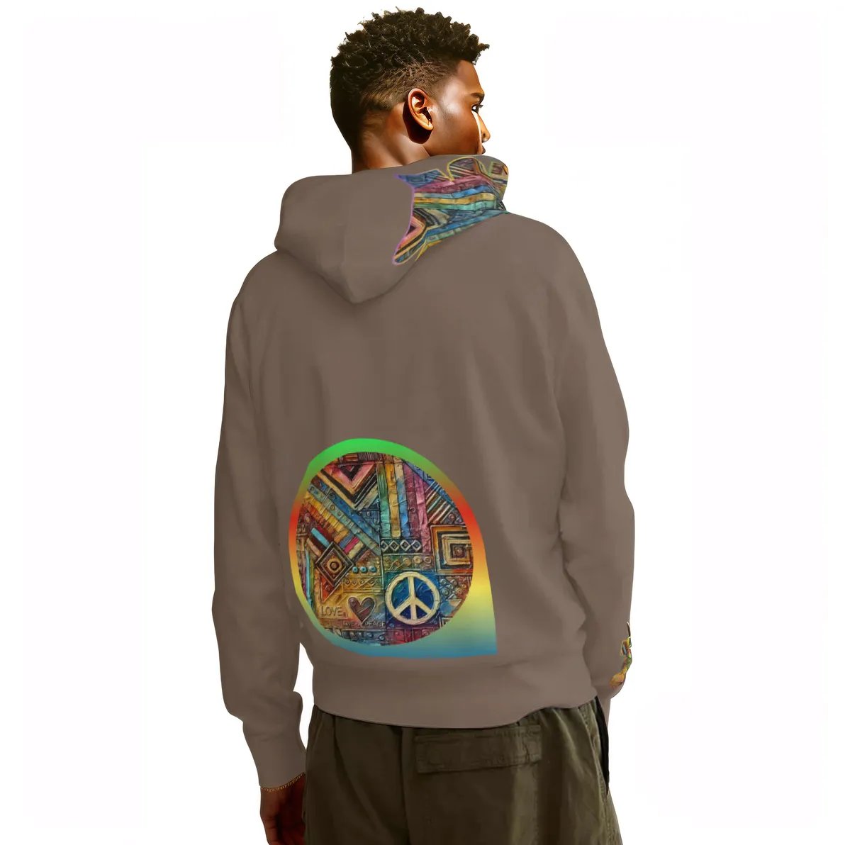 Men’s Adult Hoodie Set with Double-Layer Hood "African Peace Print"