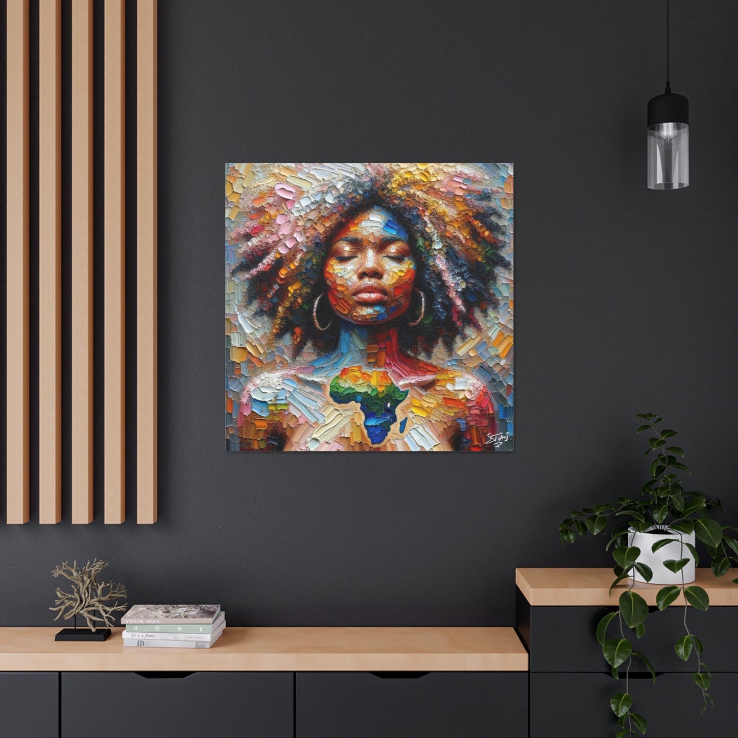 Art Print, "Mother Africa" Oil Finish, West Indian Ethnicity, Cultural, Heritage, Abstract, Canvas Gallery Wrap