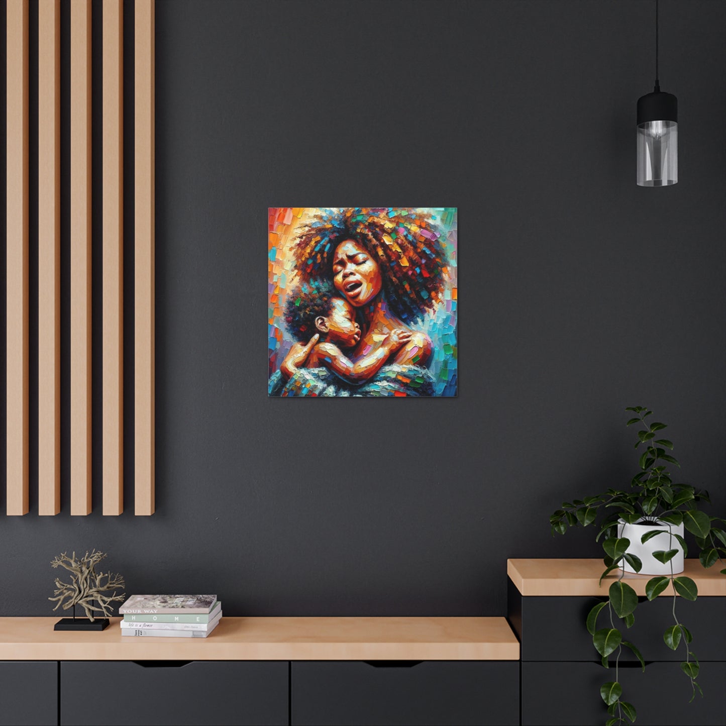 Art Print, Mother & Child, Afro-Caribbean Woman, Oil Finish, West Indian Ethnicity, Cultural, Heritage, Semi-Abstract, Canvas Gallery Wrap