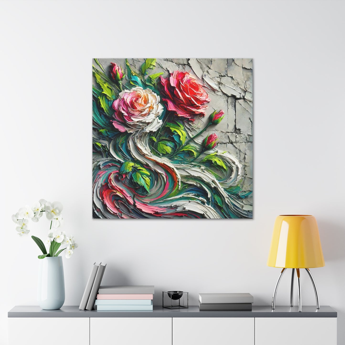 Art Print, "A Rose is a Still a Rose," Abstract Oil Finish, West Indian Art, Canvas Gallery Wraps