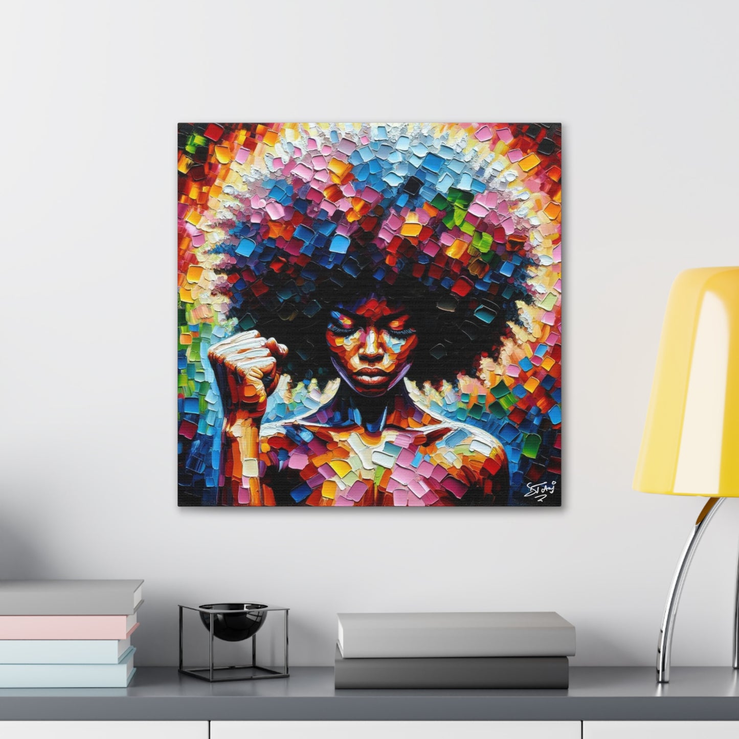 Art Print, Afro-Caribbean Woman, Black Power, Oil Finish, West Indian Ethnicity, Cultural, Heritage, Semi-Abstract, Canvas Gallery Wrap