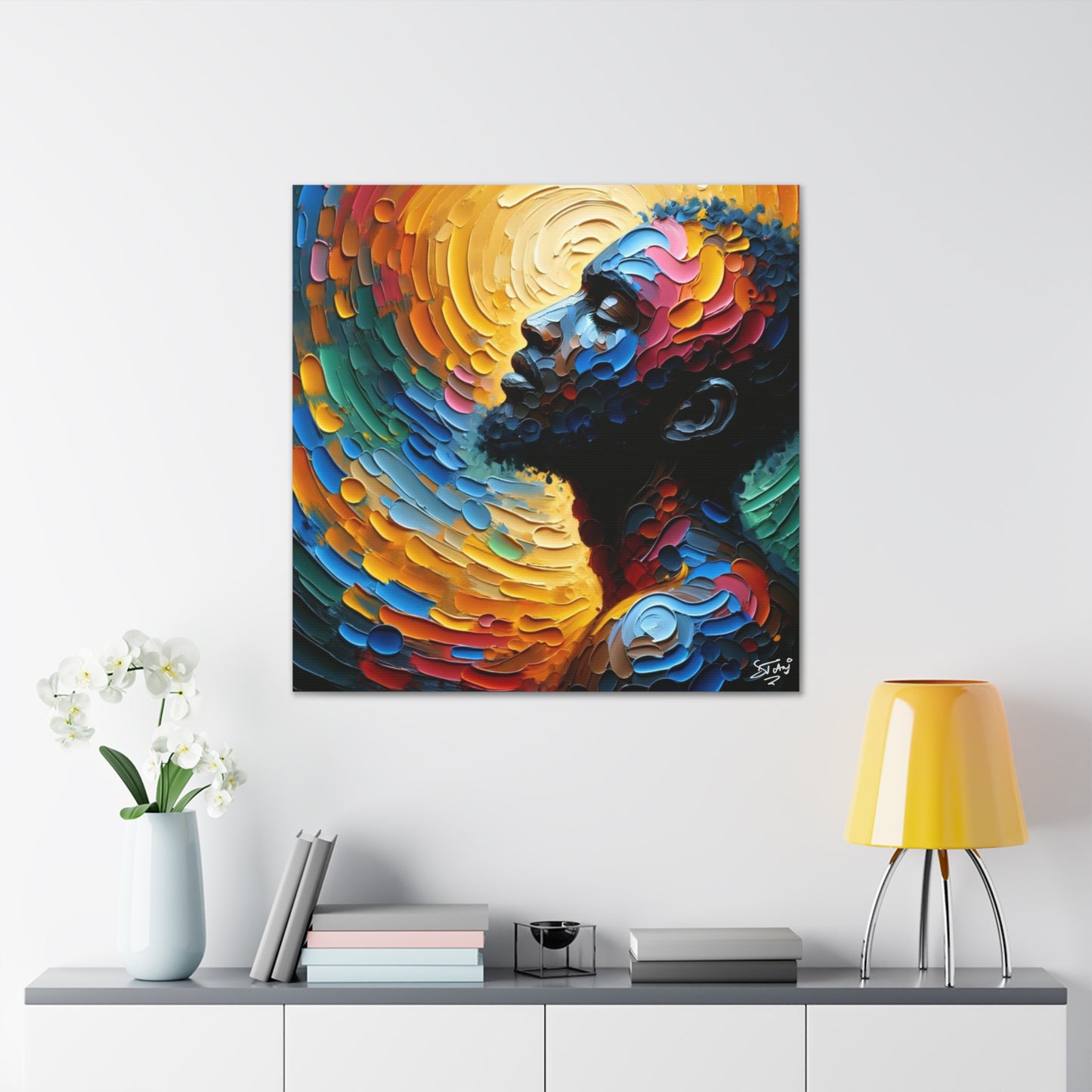 Art Print, Afro-Caribbean Man, "Deep in Thought," Oil Finish, West Indian Ethnicity, Cultural, Heritage, Abstract, Canvas Gallery Wrap