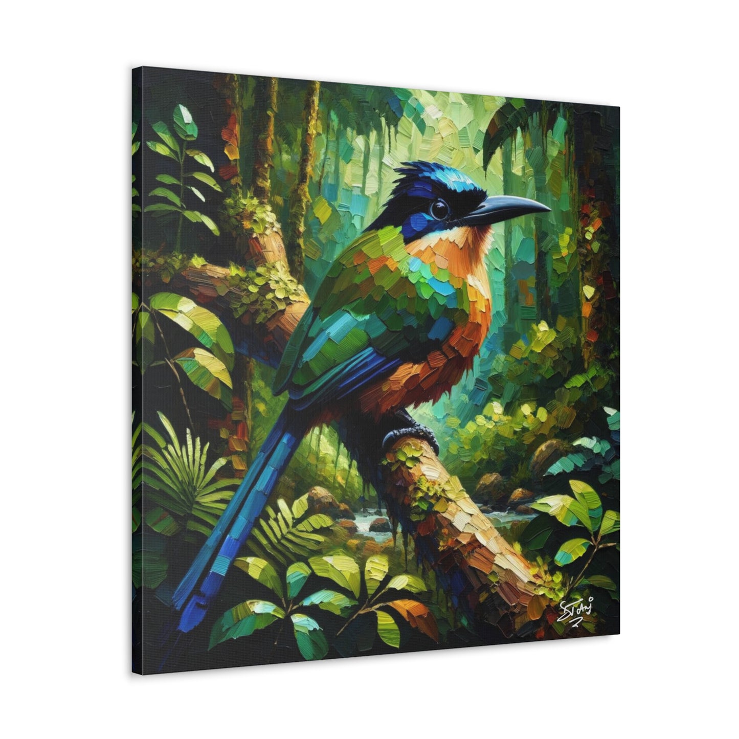 Art Print, Trinidad Motmot, Caribbean Birds, Abstract Oil Finish, Caribbean Nature, Cultural, Heritage, Canvas Gallery Wrap