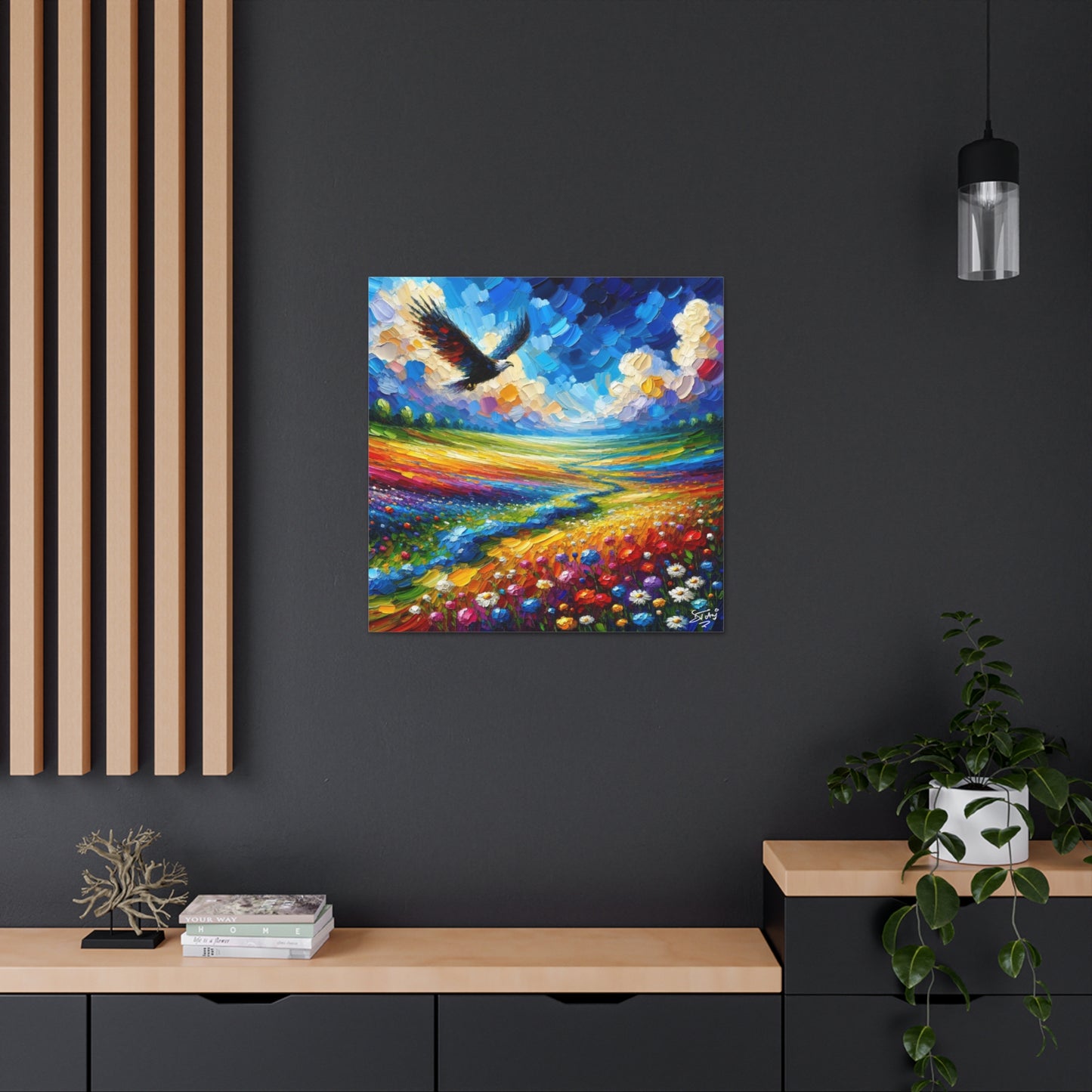 Art Print, "Bird Enjoying View," Oil Finish, Caribbean Nature, Cultural, Heritage, Semi-Abstract, Canvas Gallery Wrap