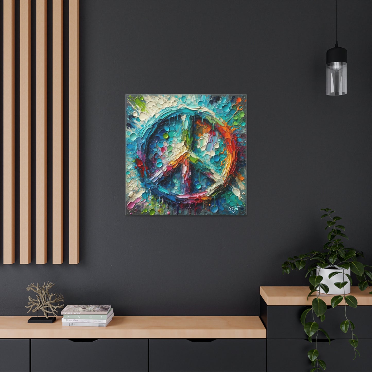 Art Print, "Peace" Oil Finish, Abstract, One Love, West Indian Ethnicity, Cultural, Heritage, Semi-Abstract, Canvas Gallery Wrap