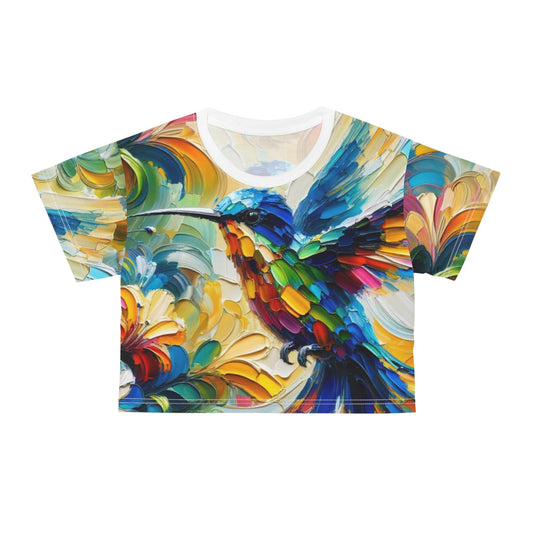 Women's Silky Soft Crop Tee (AOP) Humming Bird Print