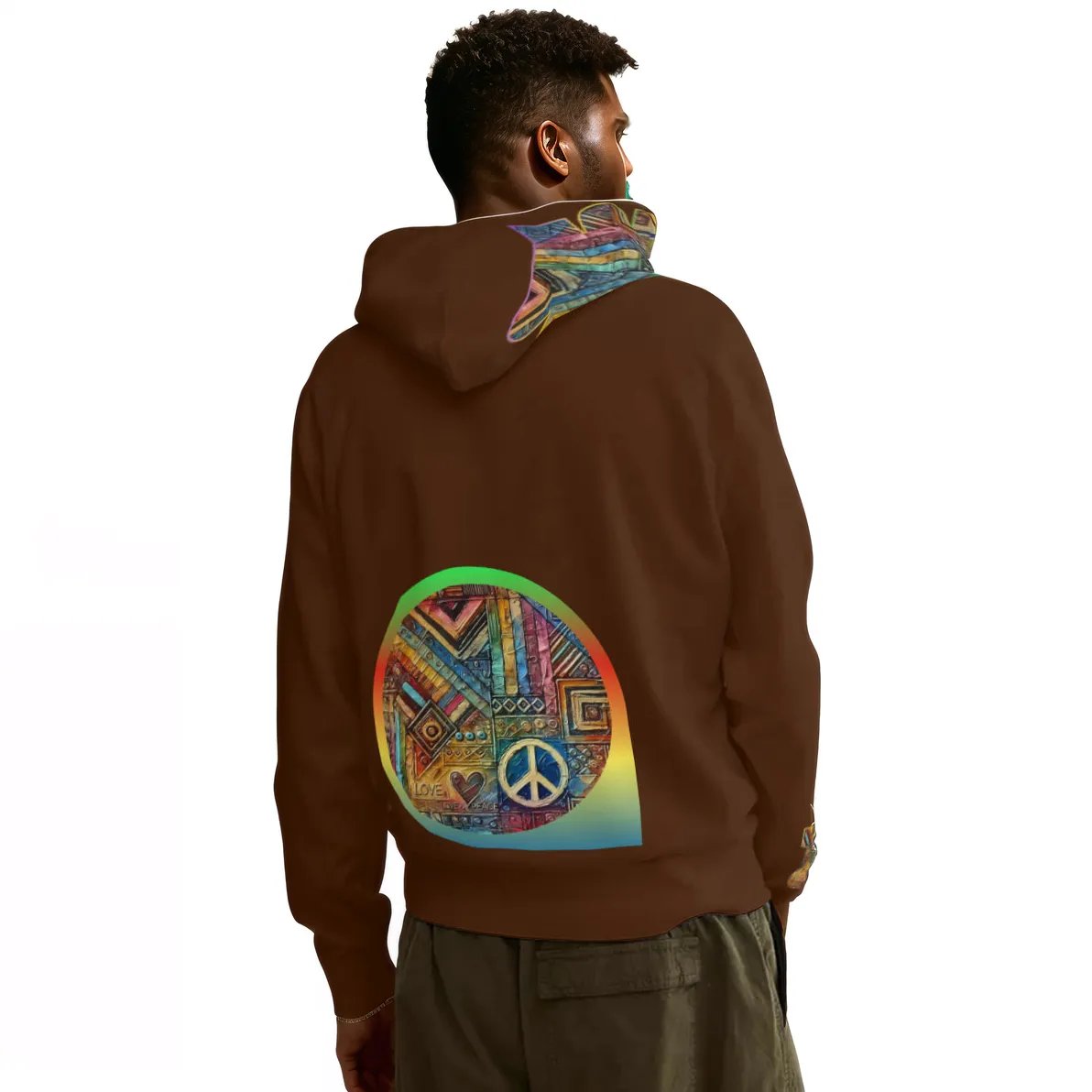 Men’s Adult Hoodie Set with Double-Layer Hood "African Peace Print"