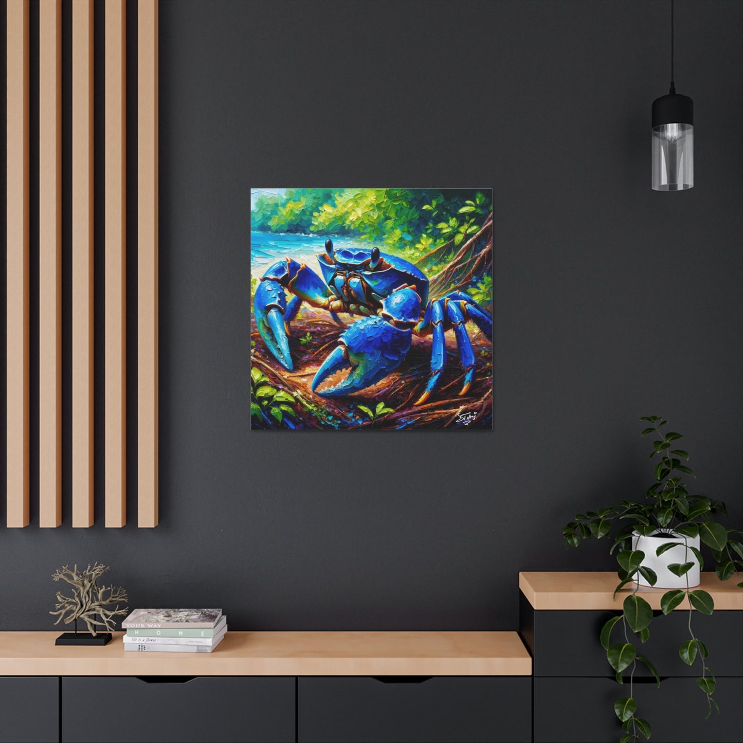 Art Print, Blue Crab, Caribbean Wildlife, Oil Finish, Caribbean Nature, Cultural, Heritage, Canvas Gallery Wrap