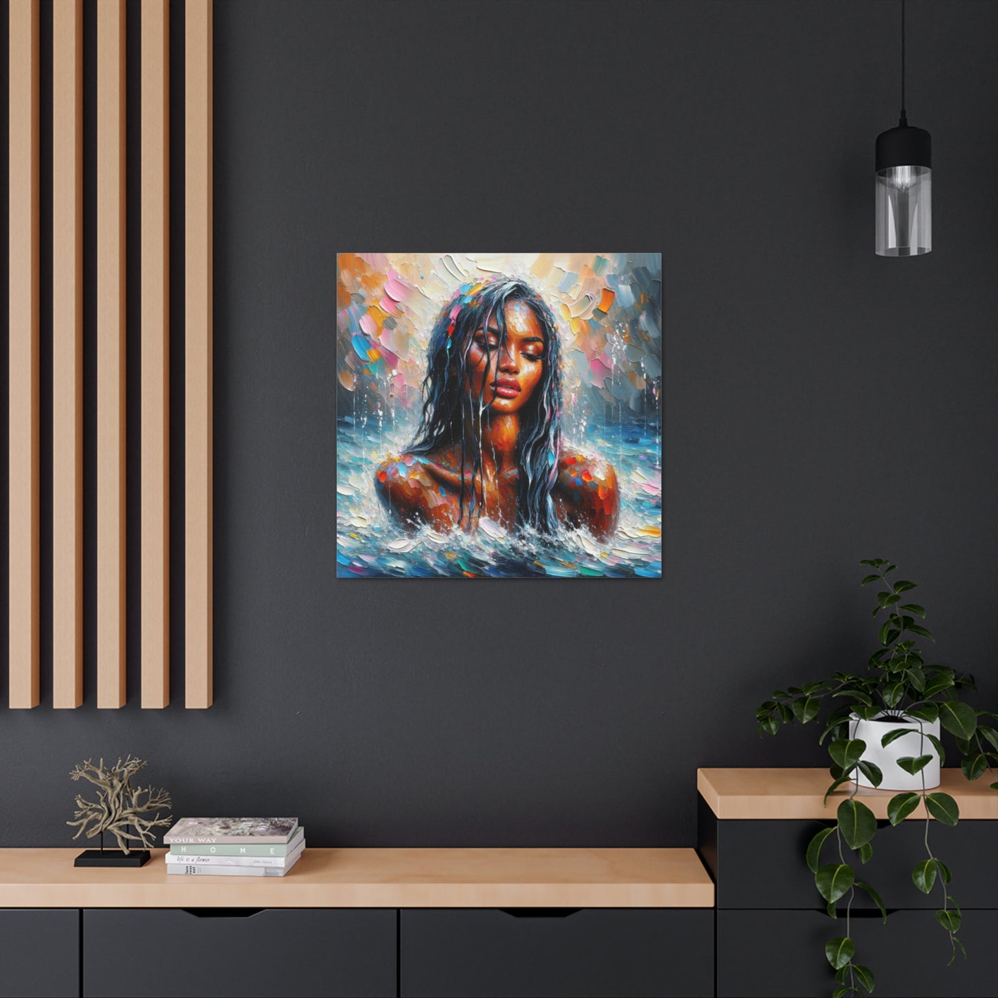 Art Print#2 of Trini Woman - Chilling in the Caribbean Sea, Oil Finish, West Indian Ethnicity, Cultural, Heritage Art, Canvas Gallery Wraps