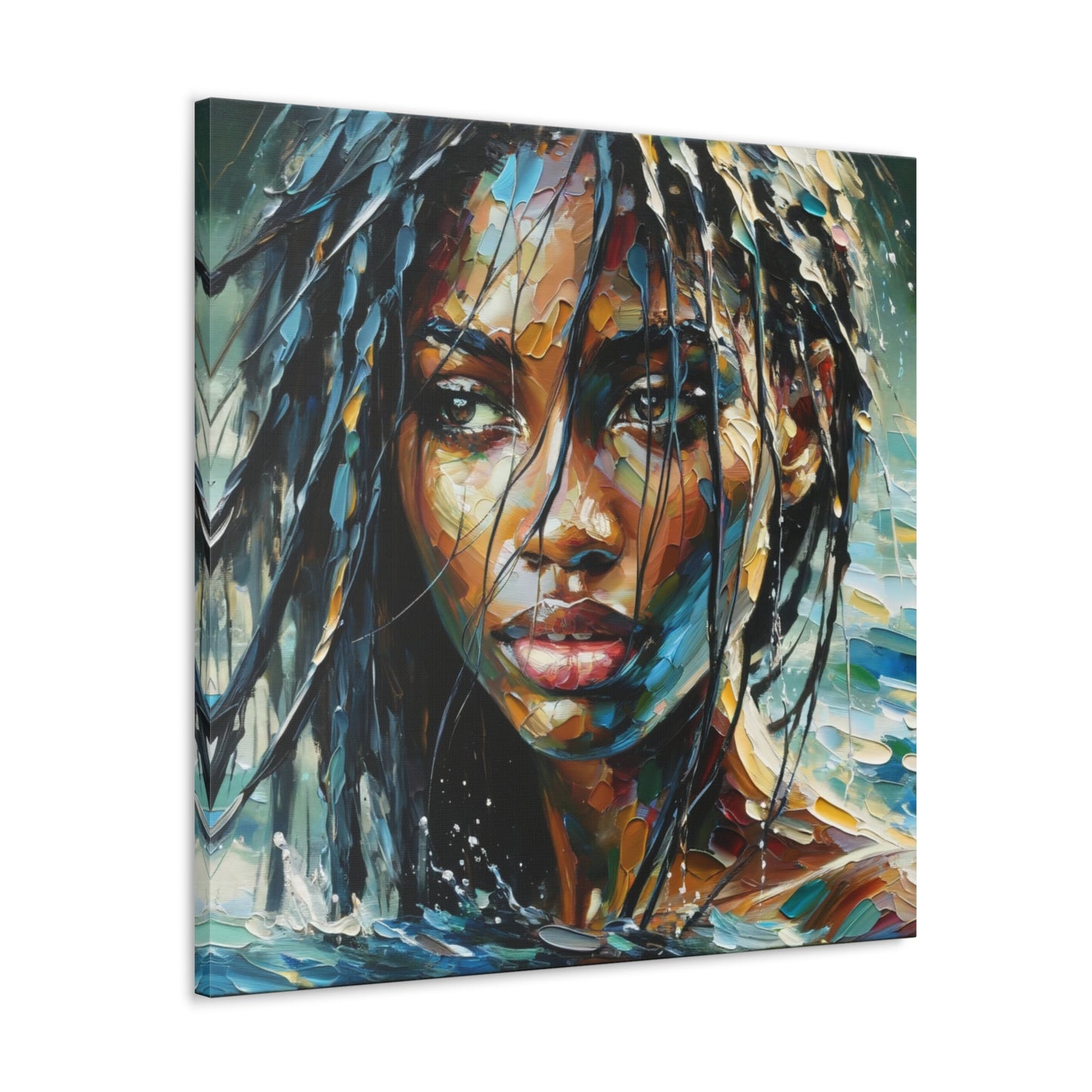 Art Print#10 of Trini Woman - Chilling in the Caribbean Sea, Oil Finish, West Indian Ethnicity, Cultural, Heritage Art, Canvas Gallery Wraps