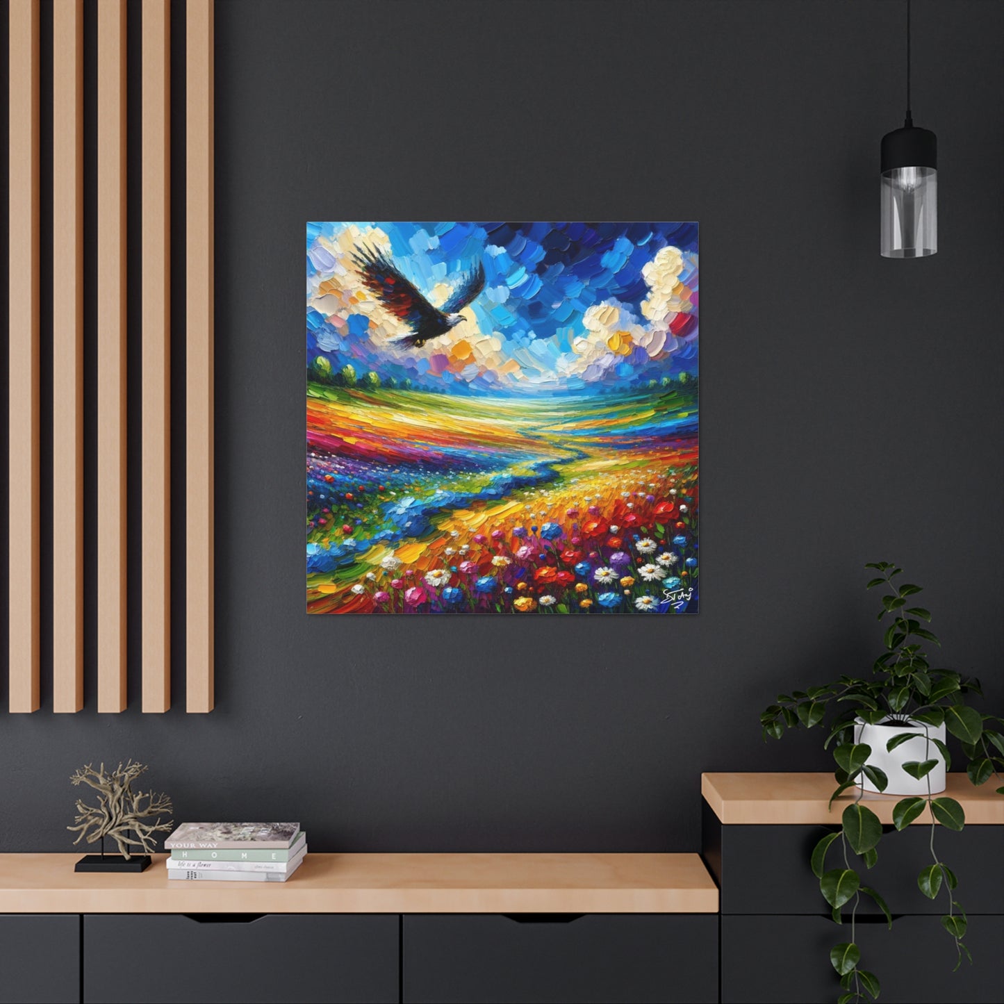 Art Print, "Bird Enjoying View," Oil Finish, Caribbean Nature, Cultural, Heritage, Semi-Abstract, Canvas Gallery Wrap