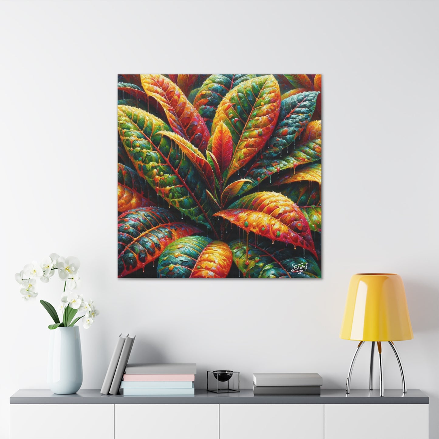 Art Print of Croton Plant, Oil Finish, West Indian Art, Canvas Gallery Wraps