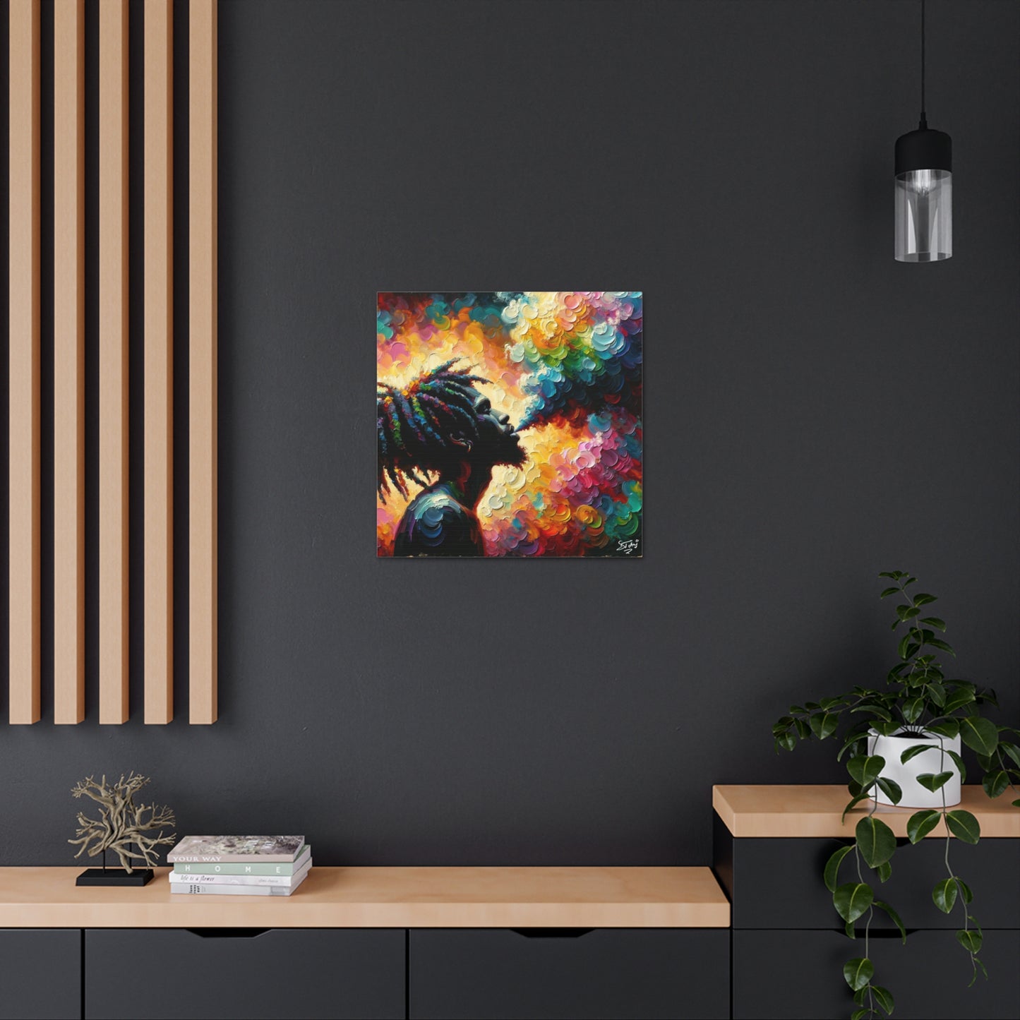 Art Print of Rastaman in Euphoria, Oil Finish, West Indian Ethnicity, Cultural, Heritage, Afro-Caribbean Man, Semi-Abstract, Canvas Gallery Wrap