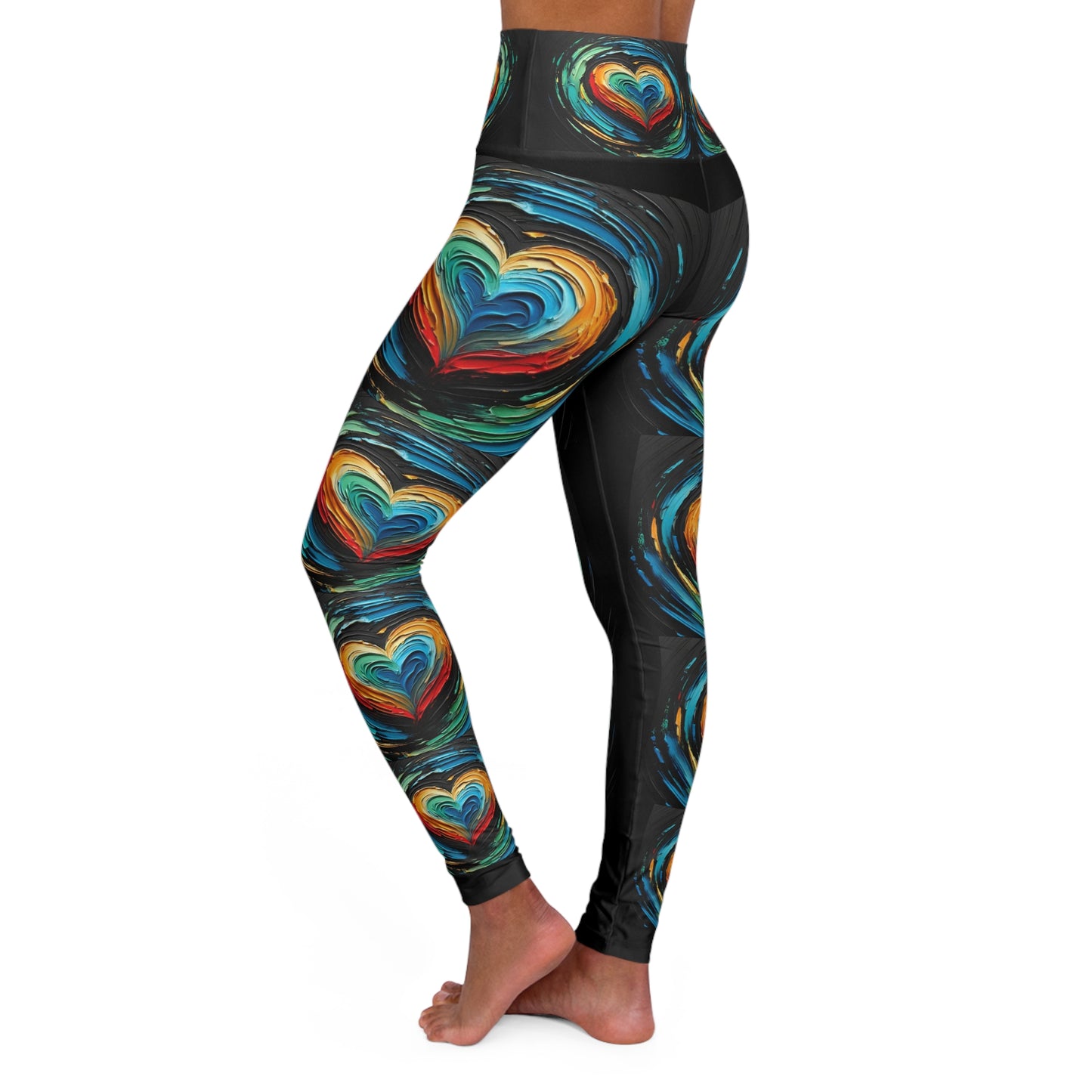 High Waisted Yoga Leggings (AOP) Abstract Heart Print