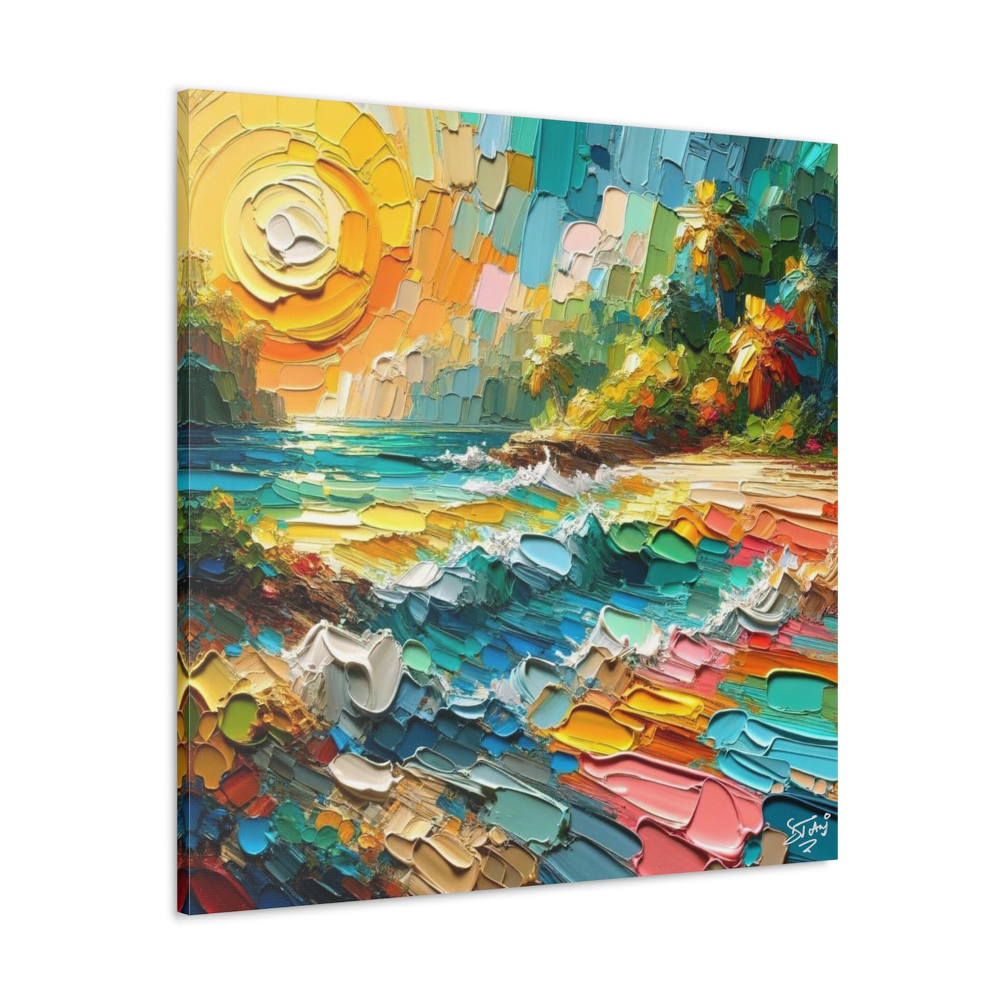 Art Print of Caribbean Beach Scene, Abstract, Oil Painting, West Indian Art, Canvas Gallery Wraps