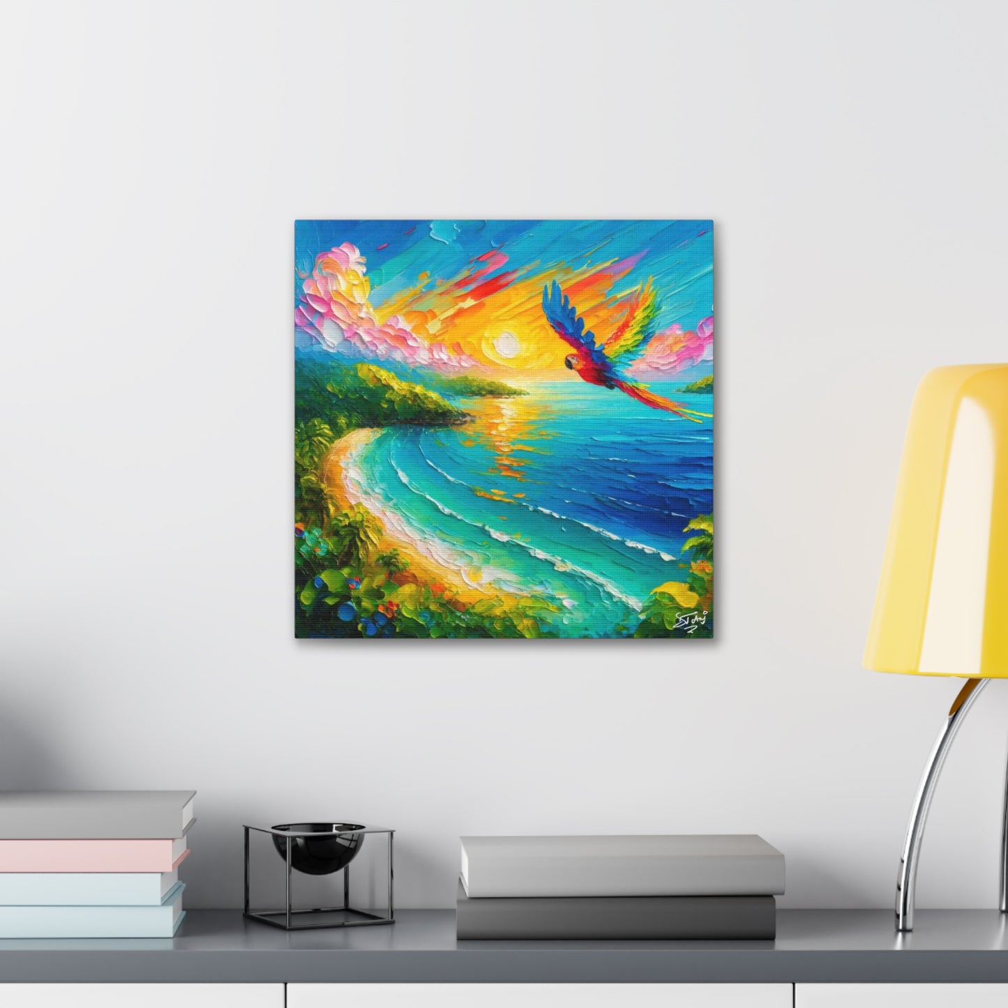 Art Print of Caribbean Beach Scene, West Indian Art, Canvas Gallery Wraps