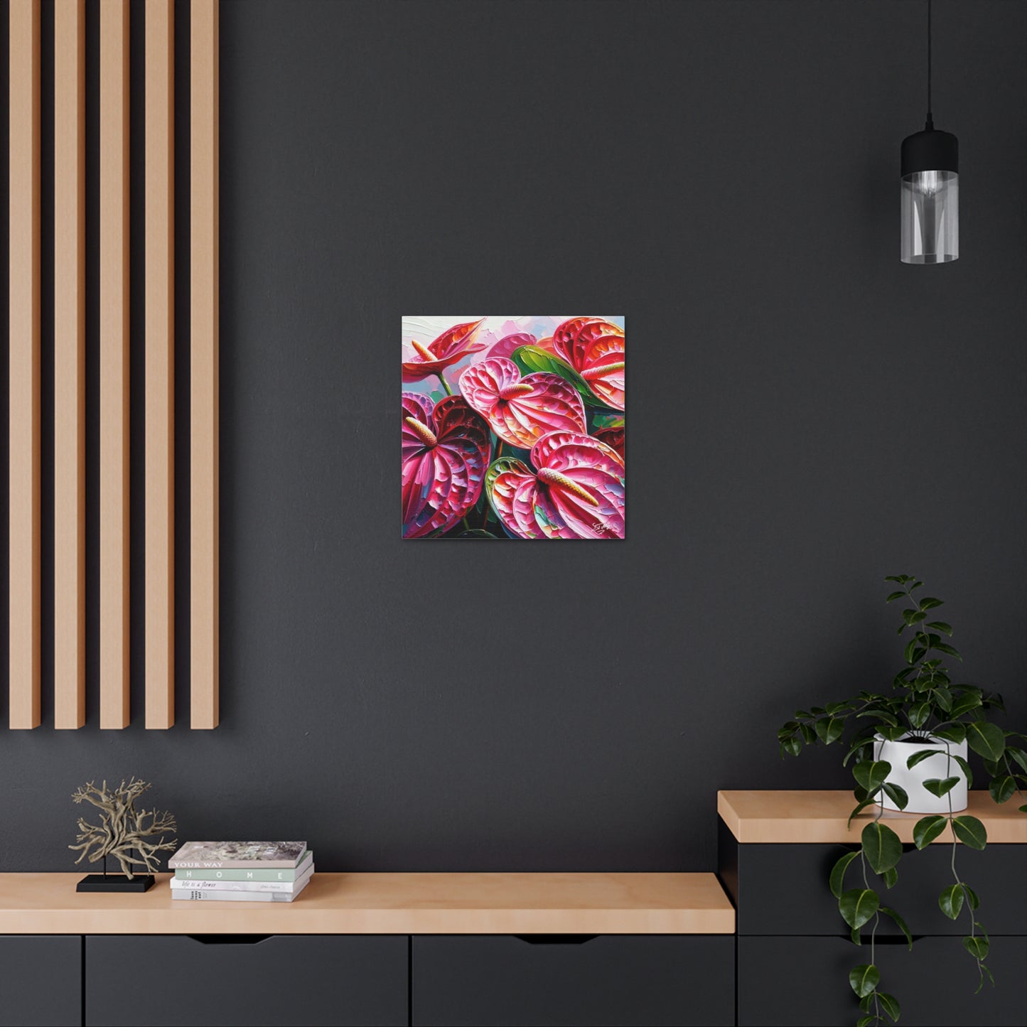 Art Print of Anthurium Flowers, Oil Finish, West Indian Art, Canvas Gallery Wraps