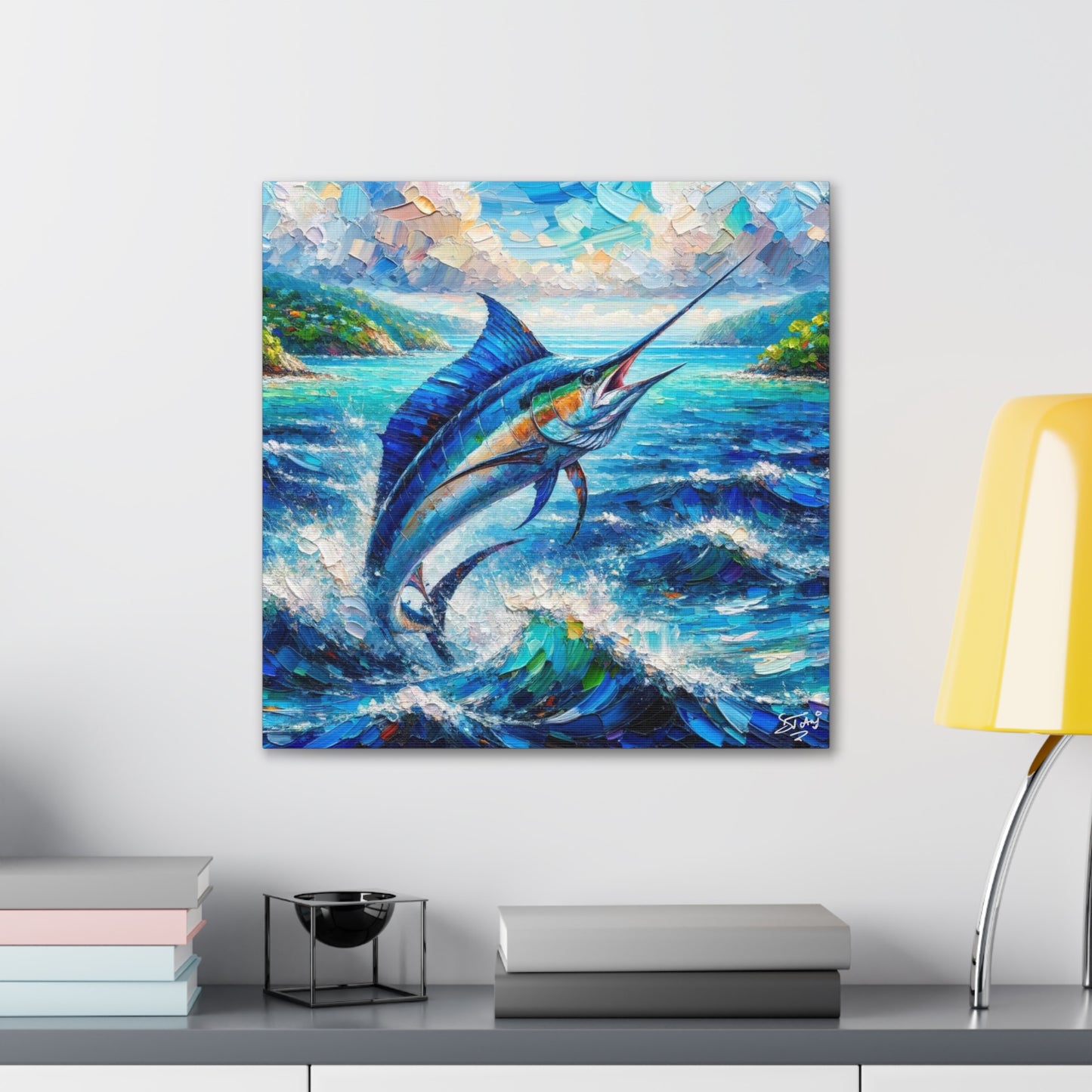 Art Print, Blue Marlin, Oil Finish, Caribbean Nature, Canvas Gallery Wrap