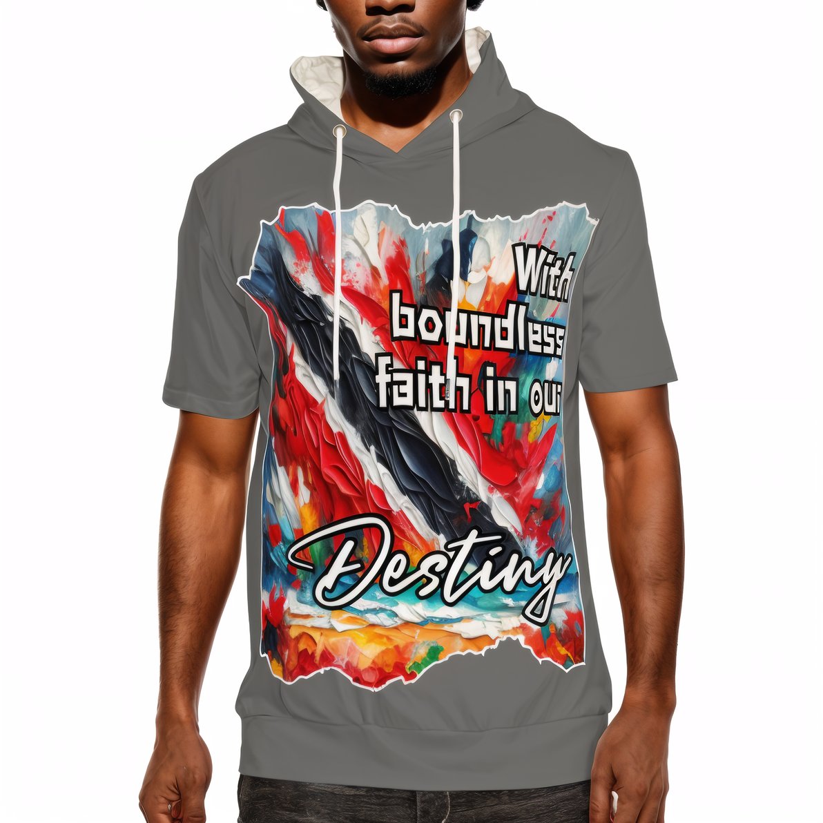 Men’s Cotton Hooded T-Shirt "Boundless Faith in our Destiny" Trinidad Pride