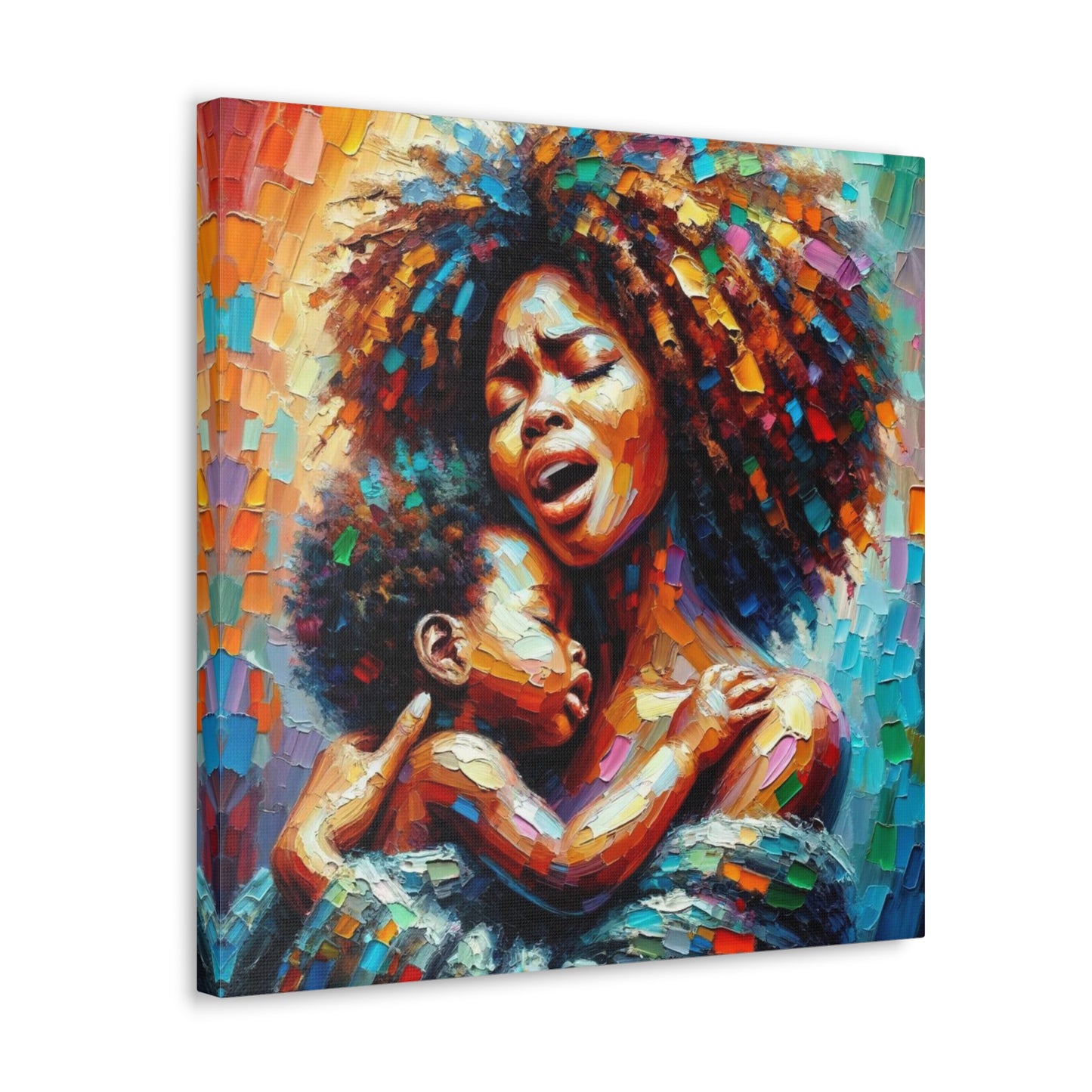 Art Print, Mother & Child, Afro-Caribbean Woman, Oil Finish, West Indian Ethnicity, Cultural, Heritage, Semi-Abstract, Canvas Gallery Wrap