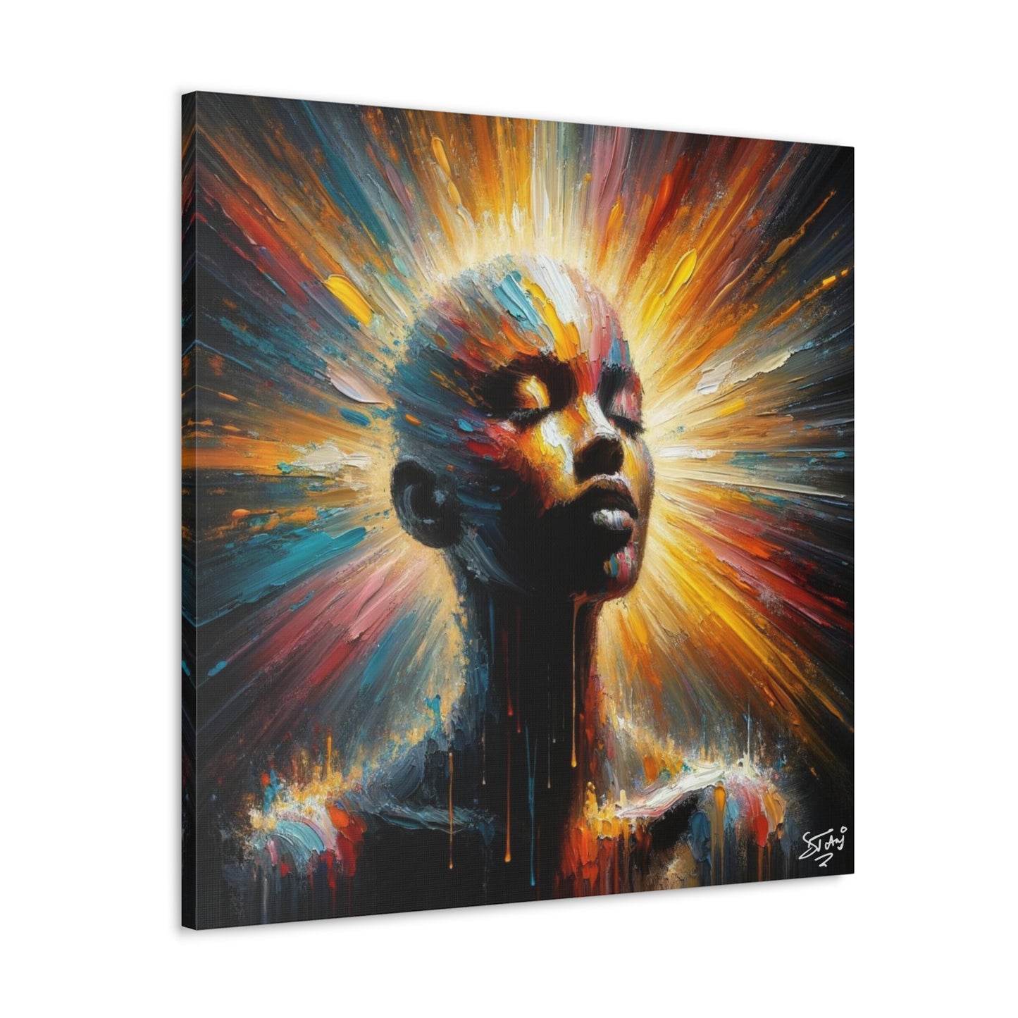 Art Print, Afro-Caribbean Woman, "Bright Light" Oil Finish, West Indian Ethnicity, Cultural, Heritage, Abstract, Canvas Gallery Wrap