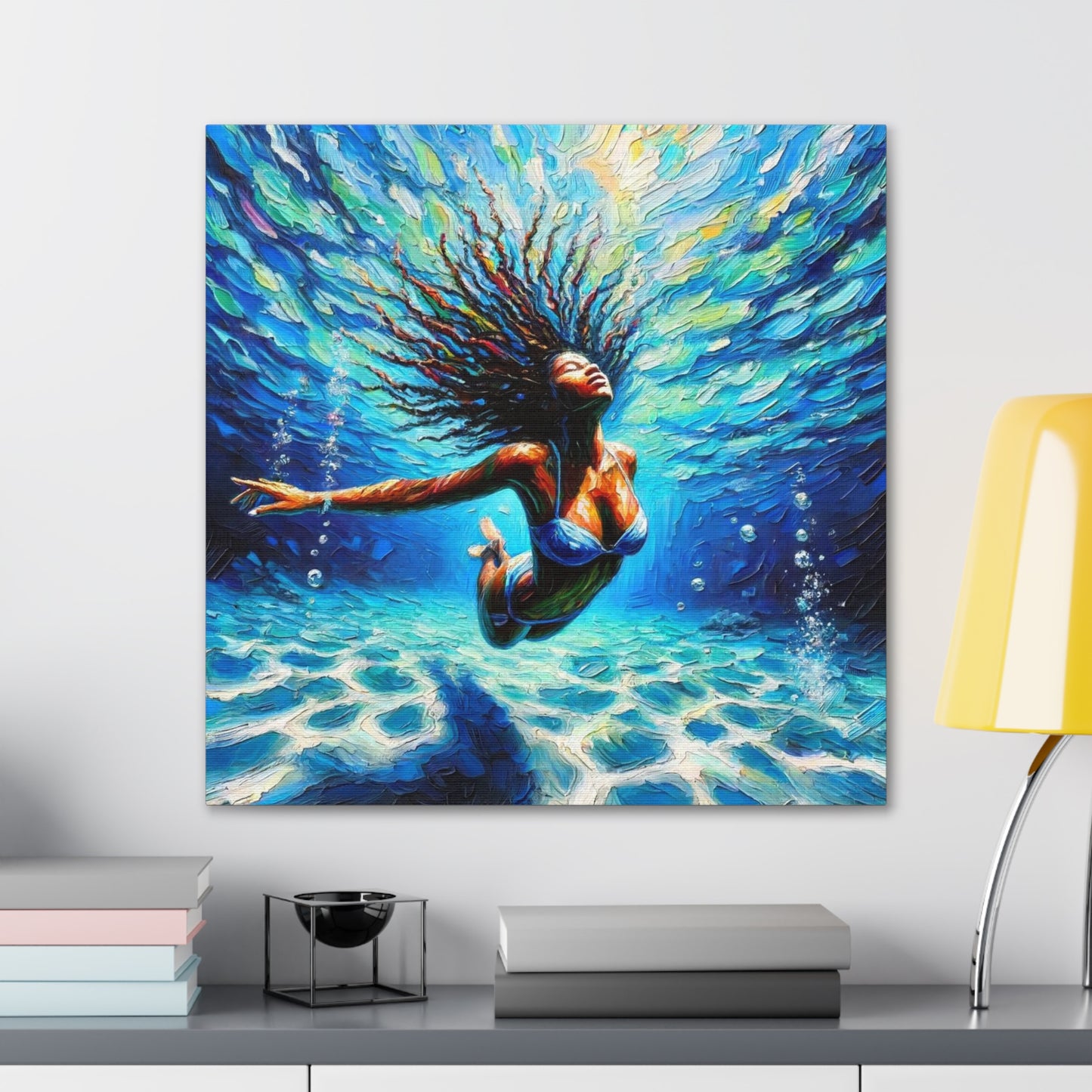 Art Print, Afro-Caribbean Woman, "Submerged" Oil Finish, West Indian Ethnicity, Cultural, Heritage, Abstract, Canvas Gallery Wrap