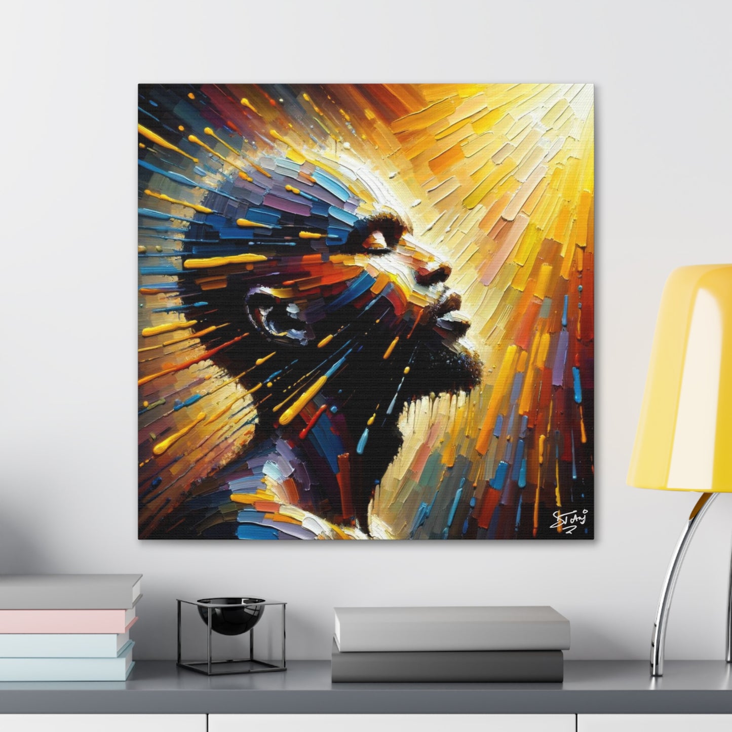 Art Print, Afro-Caribbean Man, "Bright Light" Oil Finish, West Indian Ethnicity, Cultural, Heritage, Abstract, Canvas Gallery Wrap