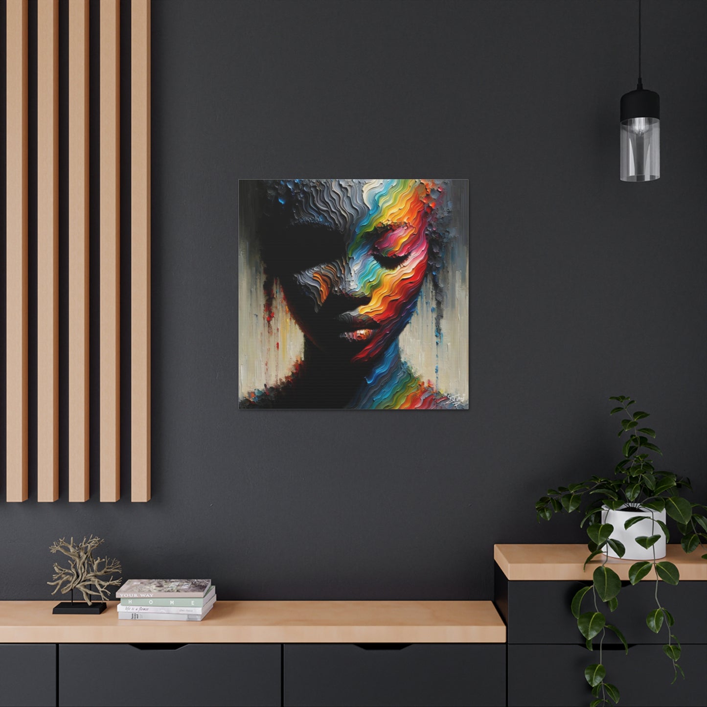 Art Print, Afro-Caribbean Woman "Face Paint In Silhouette," Oil Finish, West Indian Ethnicity, Cultural, Heritage, Semi-Abstract, Canvas Gallery Wrap