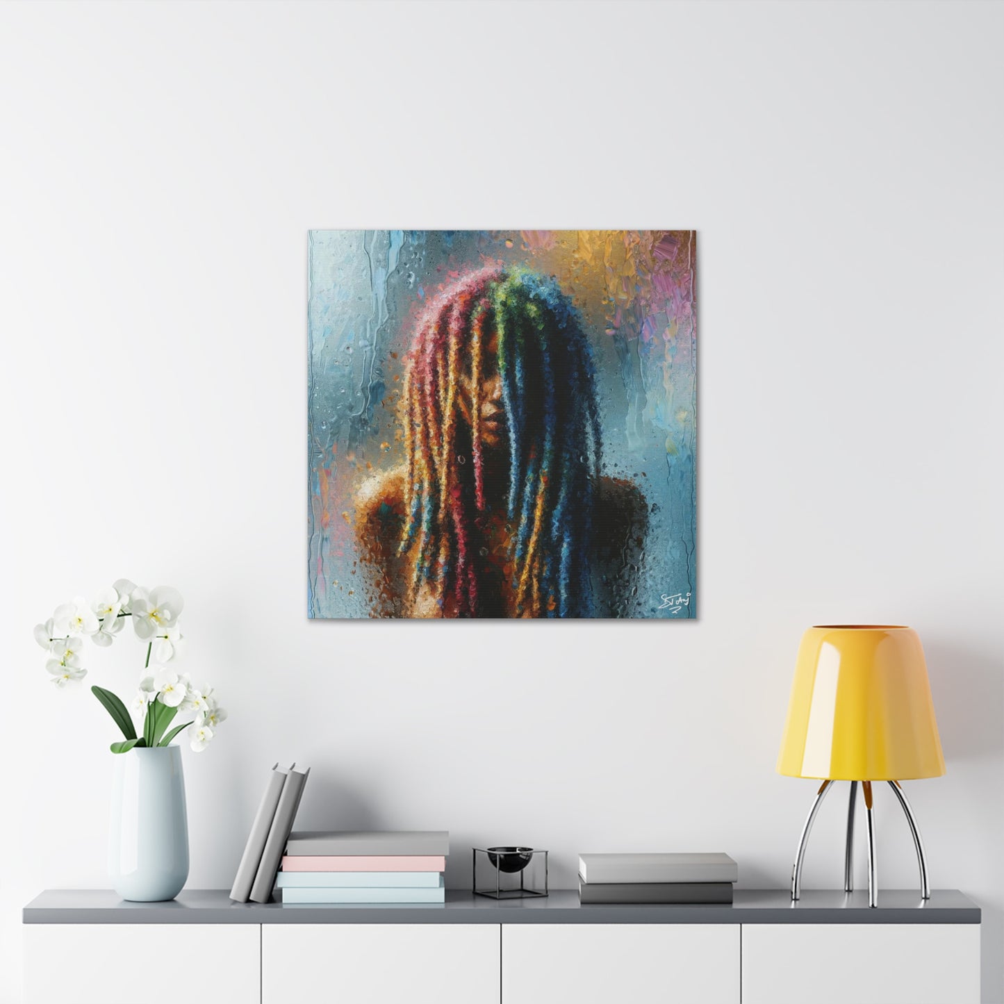 Art Print, Dreadlock Woman in Sauna, Oil Finish, West Indian Ethnicity, Cultural, Heritage, Semi-Abstract, Canvas Gallery Wrap