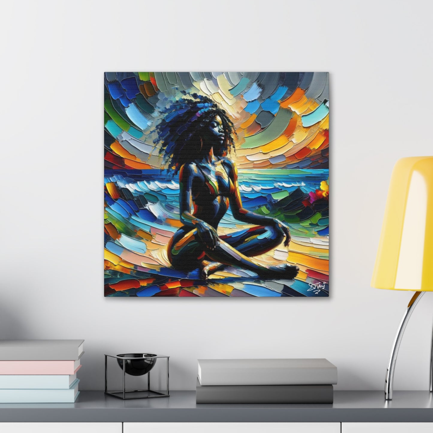 Art Print, Afro-Caribbean Woman, "Meditation" Abstract, Oil Finish, West Indian Ethnicity, Cultural, Heritage, Abstract, Canvas Gallery Wrap