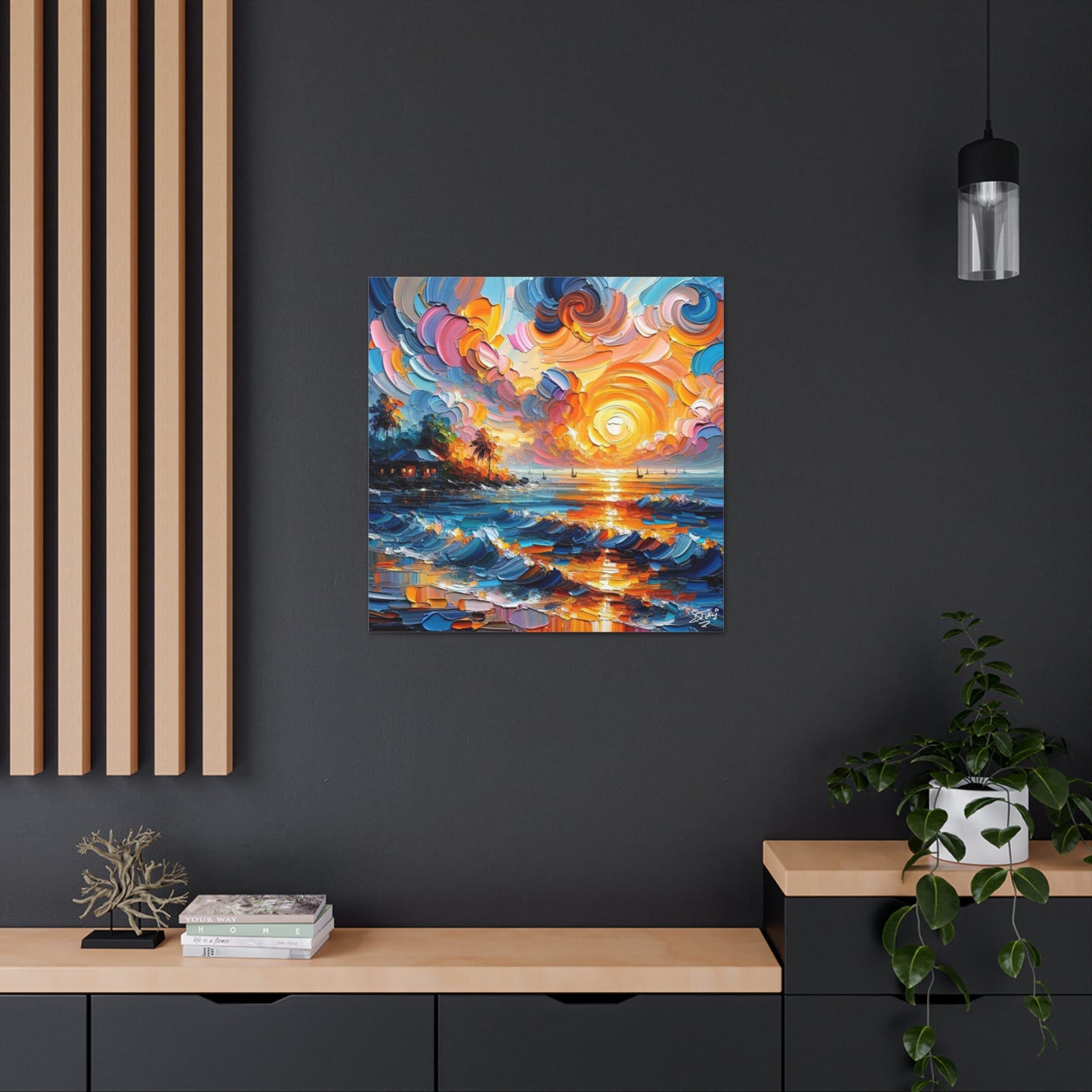 Art Print of Caribbean Sunset, Abstract, Oil Painting, West Indian Art, Canvas Gallery Wraps