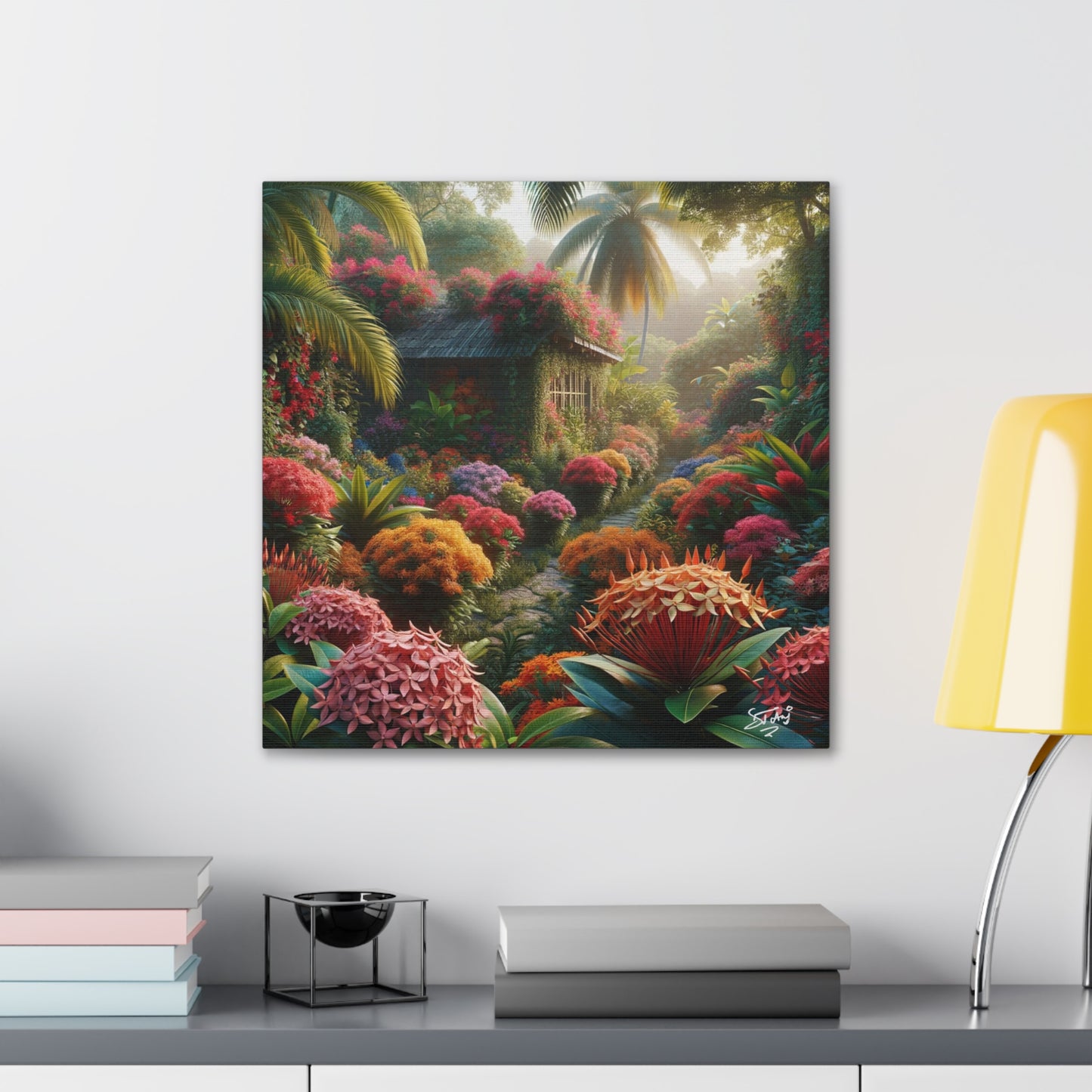 Oil Print of Ixora Garden in The Caribbean, Vibrant and Vivid Colors of Ixora flowers, Trinidad and Tobago, Canvas Gallery Wraps