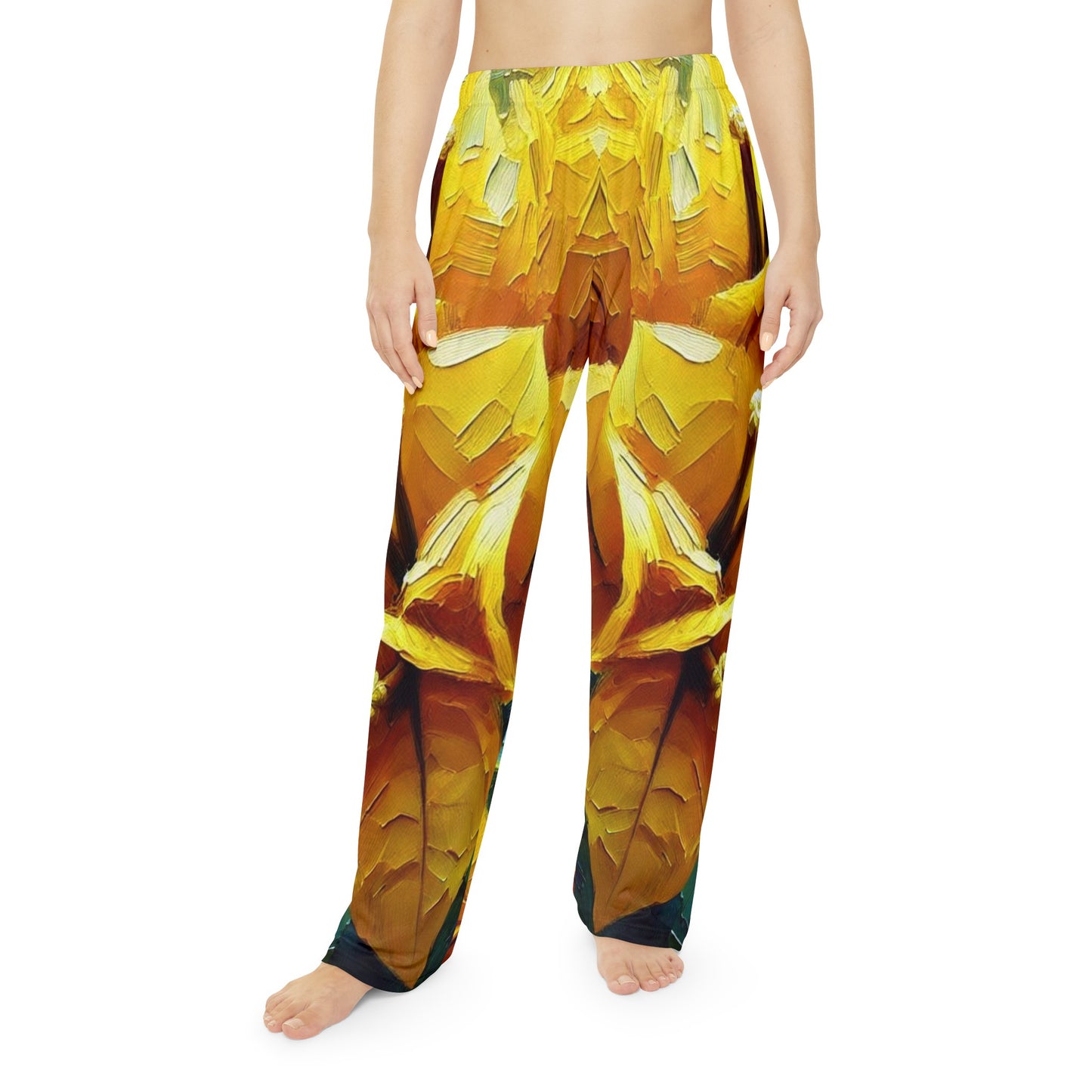 Women's Brushed Polyester Lounge Pants (AOP) Yellow Floral Print