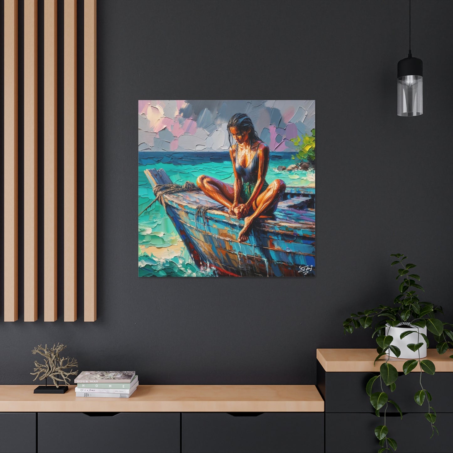 Art Print, Indo-Caribbean Woman, Oil Finish, West Indian Ethnicity, Cultural, Heritage, Semi-Abstract, Canvas Gallery Wrap