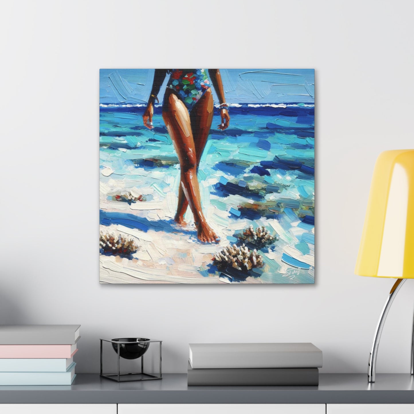 Art Print, Caribbean Woman, "Strolling on the Beach" Oil Finish, West Indian Ethnicity, Cultural, Heritage, Abstract, Canvas Gallery Wrap