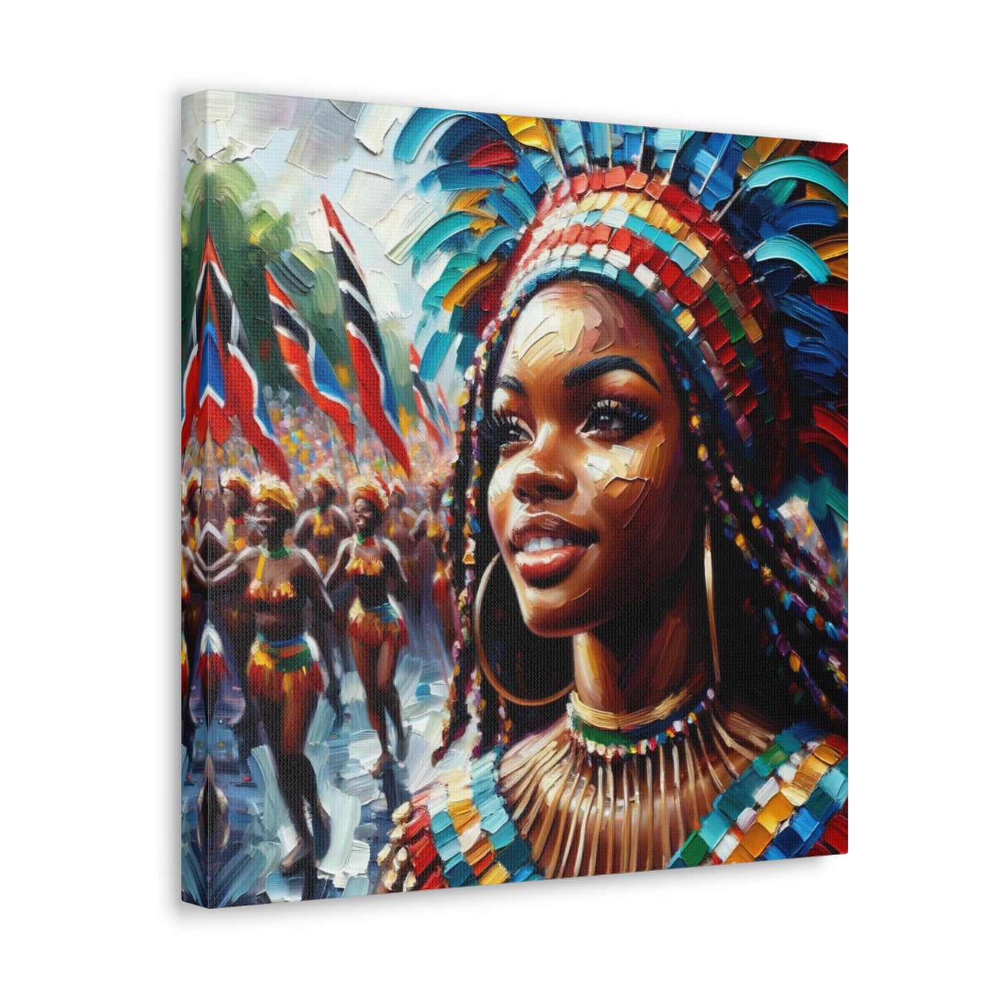 Art Print#3 of Trini Masquerader, Carnival, Oil Finish, West Indian Ethnicity, Cultural, Heritage, Art, Black Woman, Canvas Gallery Wraps