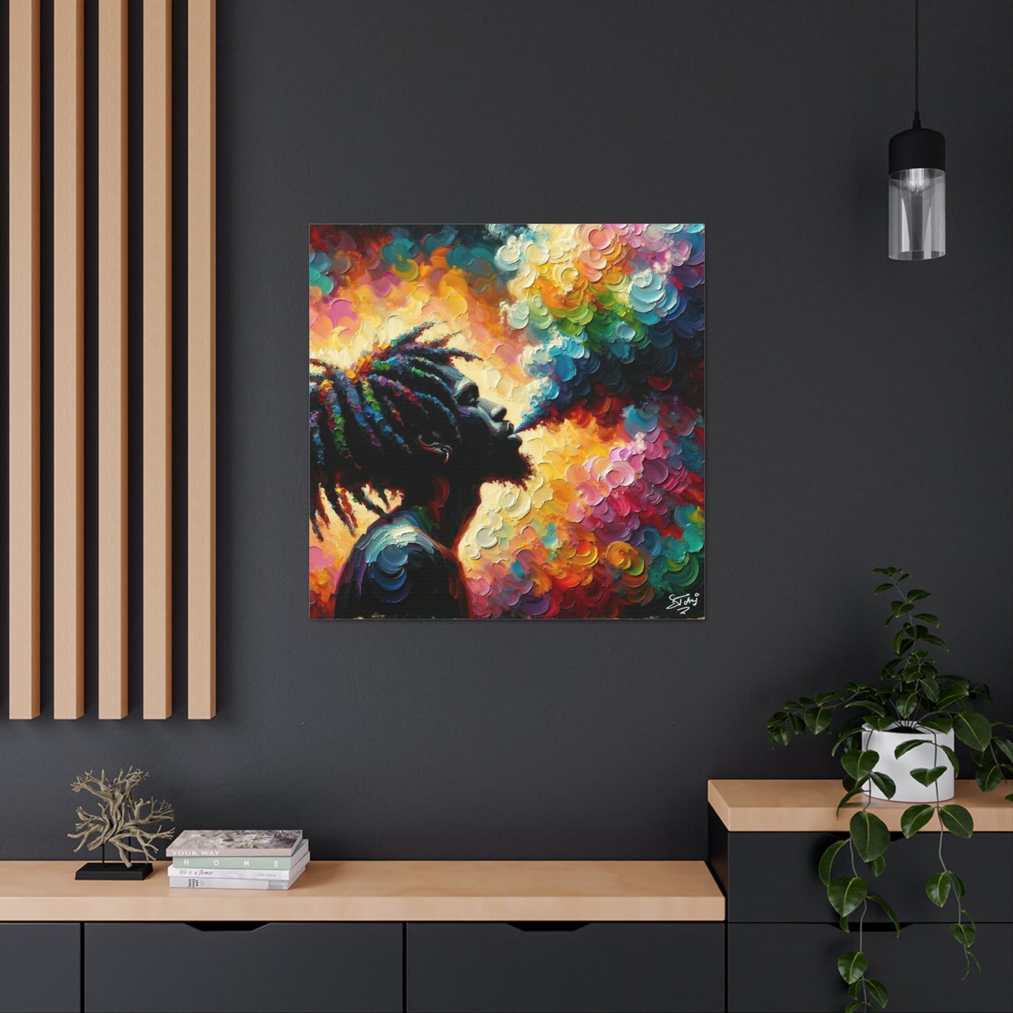 Art Print of Rastaman in Euphoria, Oil Finish, West Indian Ethnicity, Cultural, Heritage, Afro-Caribbean Man, Semi-Abstract, Canvas Gallery Wrap