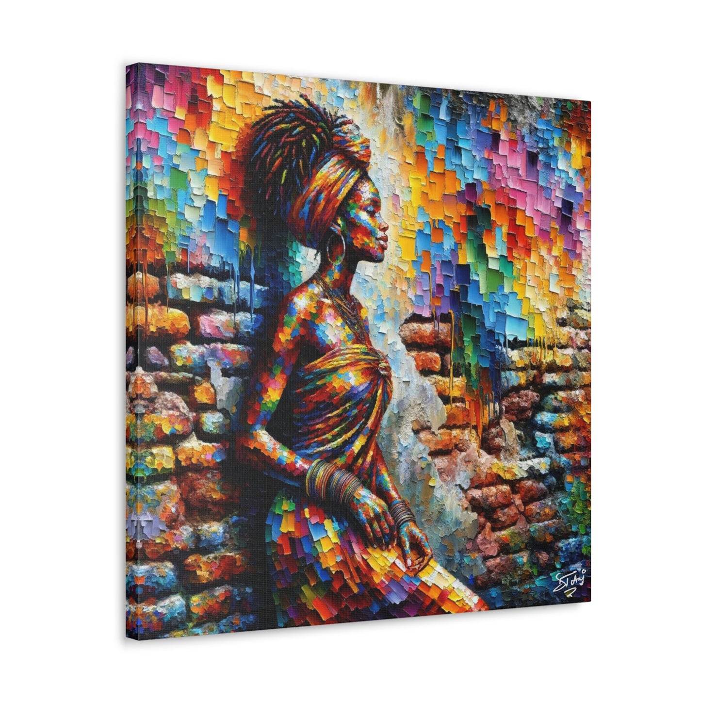 Art Print, Afro-Caribbean Woman "In Paint," (5) Oil Finish, West Indian Ethnicity, Cultural, Heritage, Semi-Abstract, Canvas Gallery Wrap