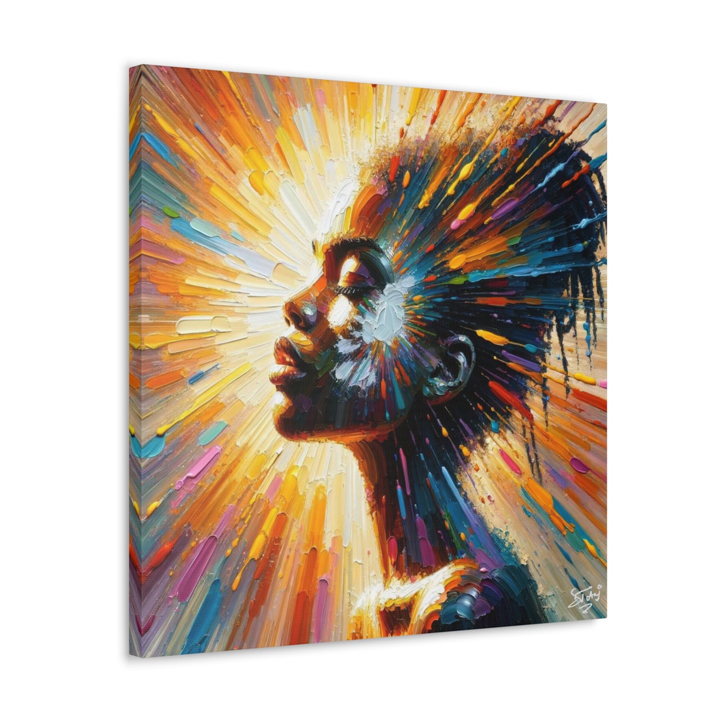 Art Print, Afro-Caribbean Woman, "Bright Light" Oil Finish, West Indian Ethnicity, Cultural, Heritage, Abstract, Canvas Gallery Wrap