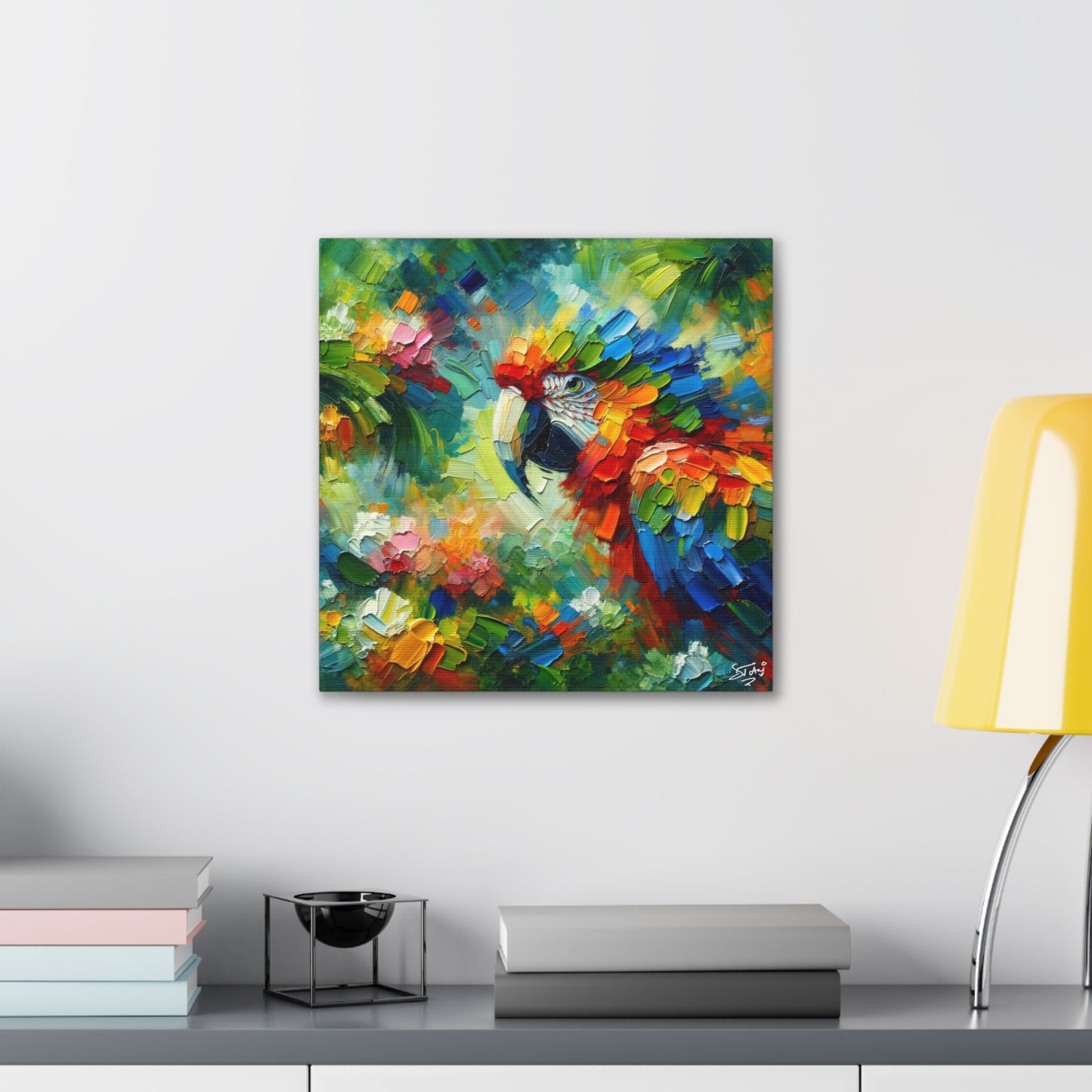 Art Print, The Parrot, Oil Finish, Caribbean Nature, Cultural, Heritage, Semi-Abstract, Canvas Gallery Wrap